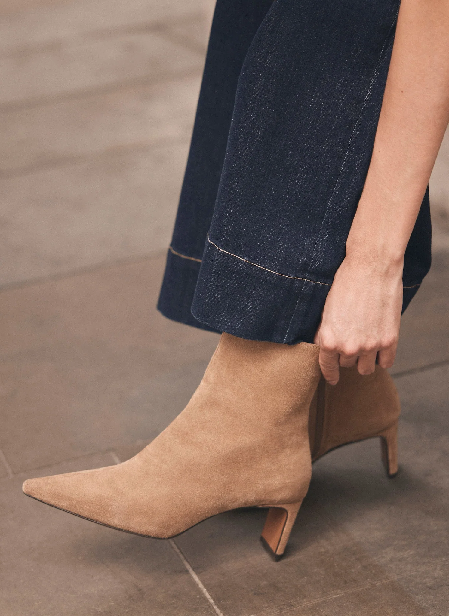 Macy Neutral Suede Ankle Boots - Image 3