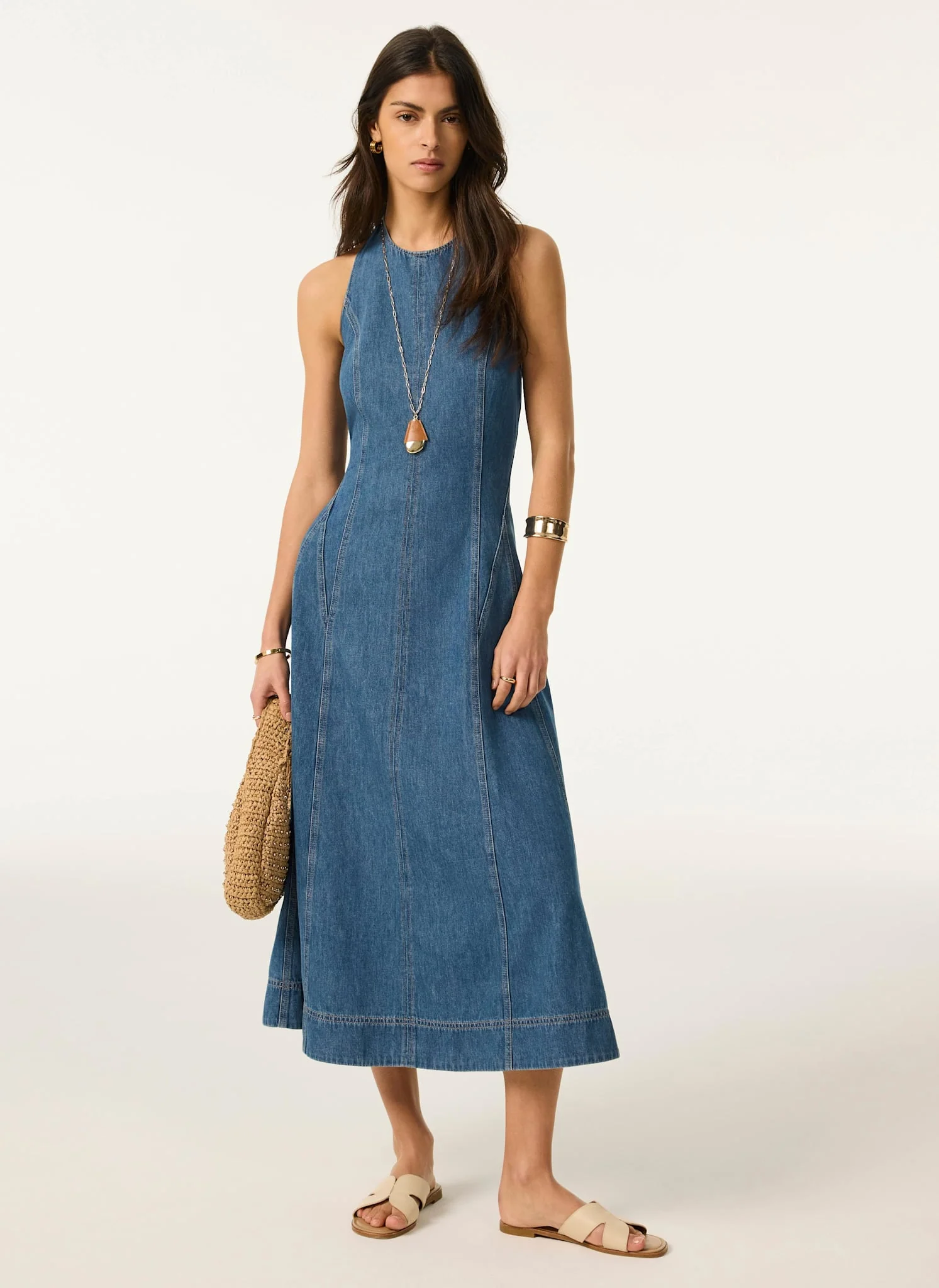 Mid Indigo Denim Halter Midi Dress - Image 4