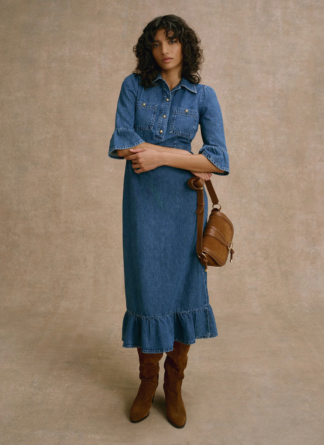 Indigo Denim Midi Shirt Dress - Image 5