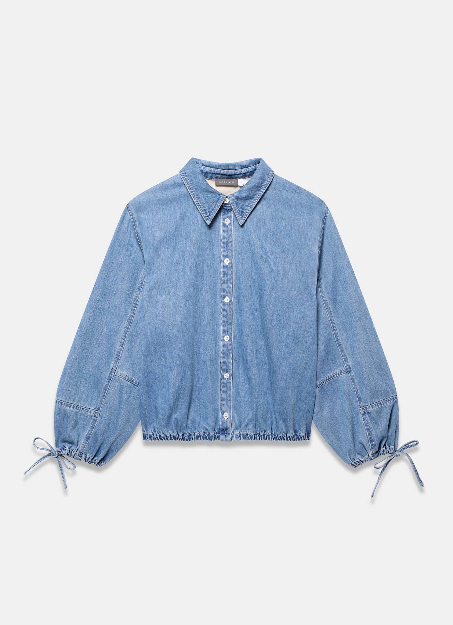 Mid Indigo Denim Blouson Sleeve Shirt - Image 7