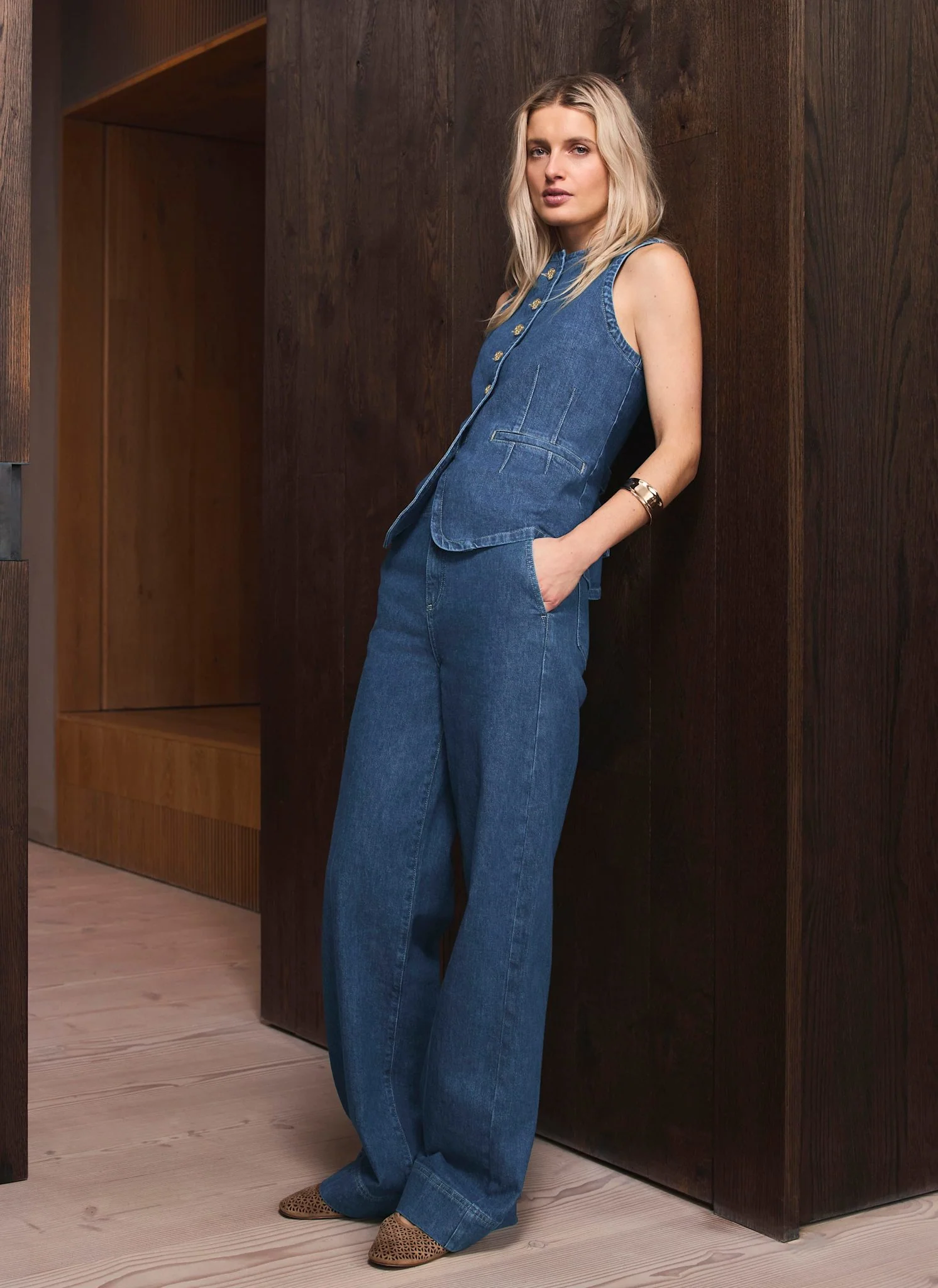 Mid Indigo Buckle Detail Wide Jeans - Image 4