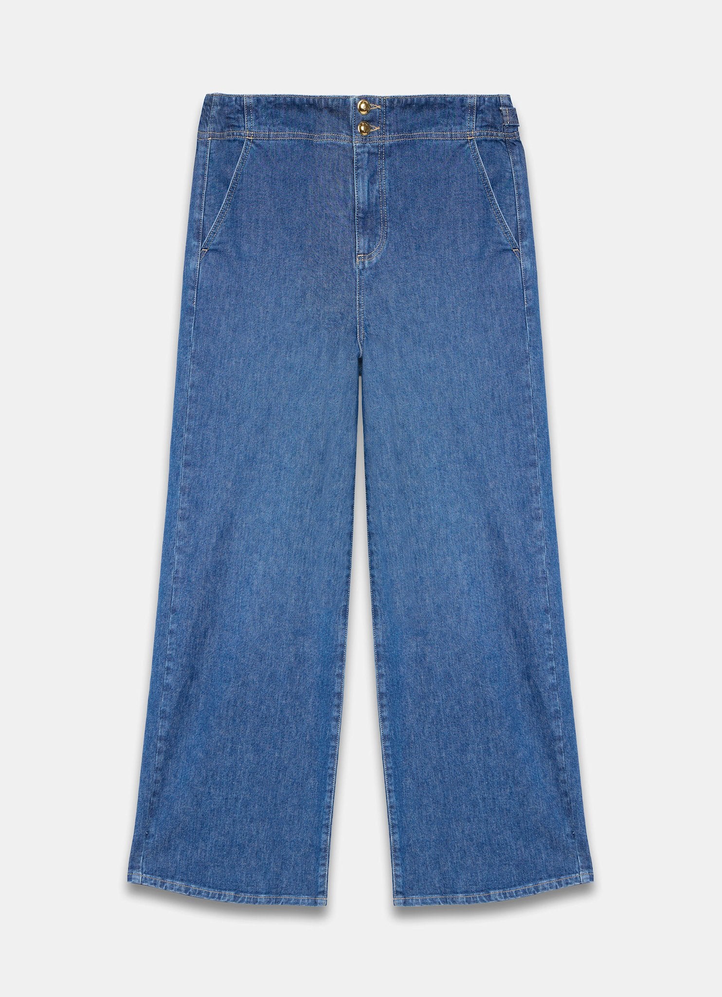 Mid Indigo Buckle Detail Wide Jeans - Image 7