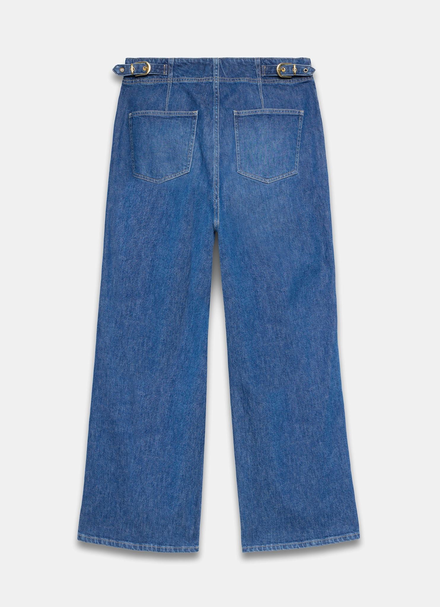 Mid Indigo Buckle Detail Wide Jeans - Image 8