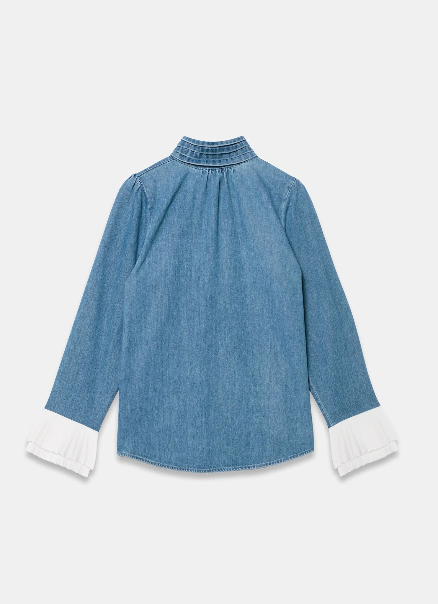 Mid Indigo Denim Contrast Cuff Blouse - Image 7