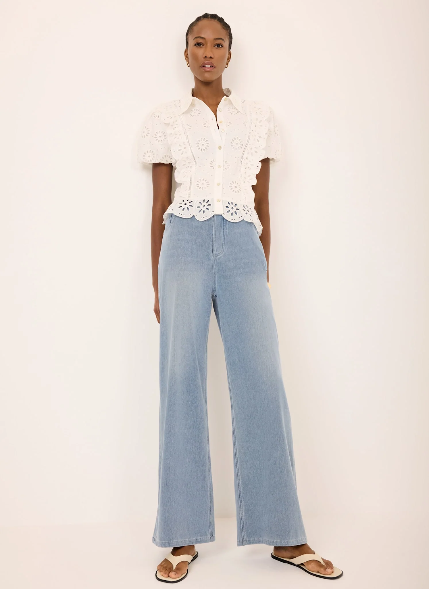 Mid Indigo Stretch Denim Wide Leg Travel Jeans - Image 3