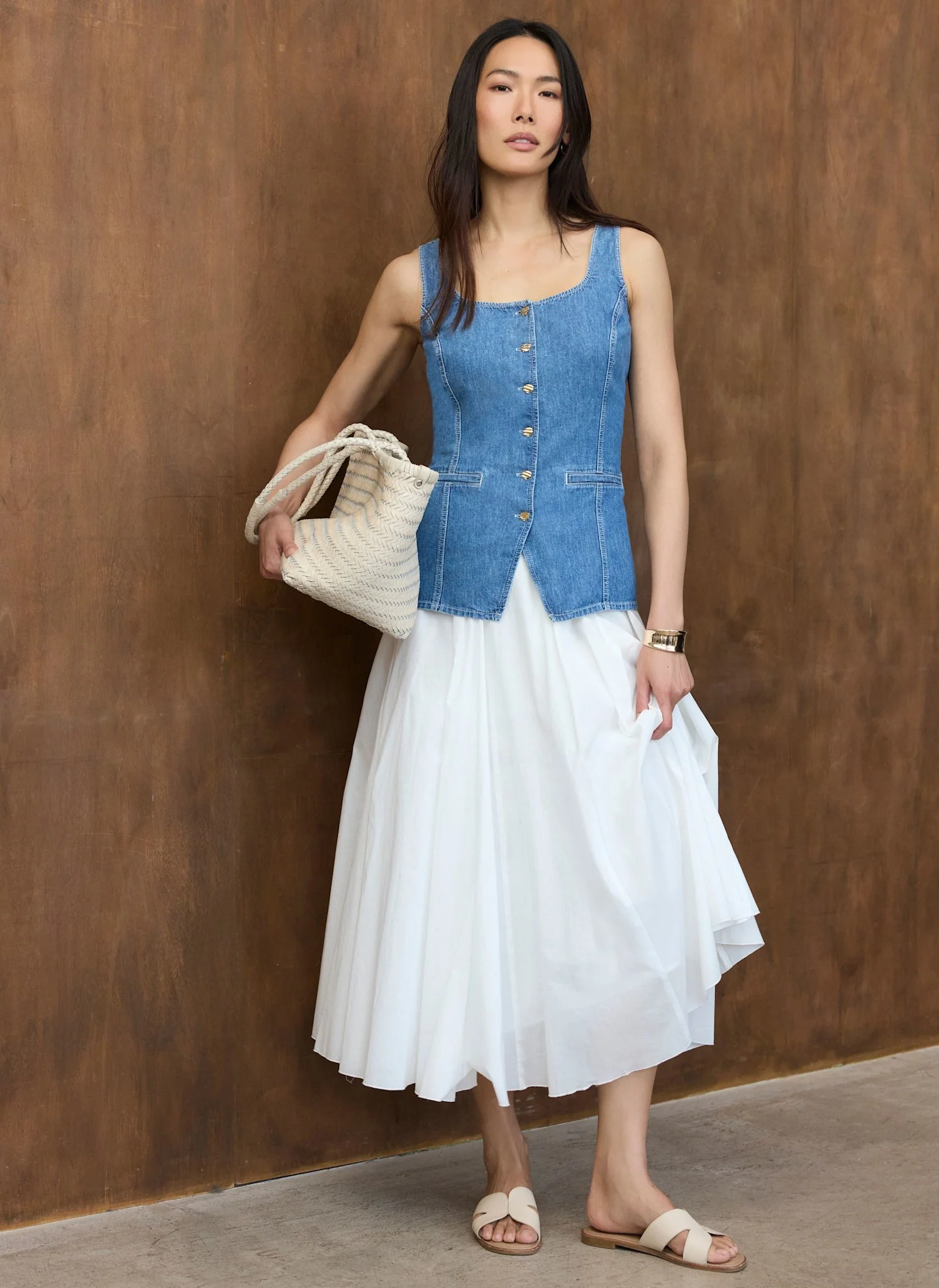 Mid Indigo Denim Waistcoat Top - Image 3