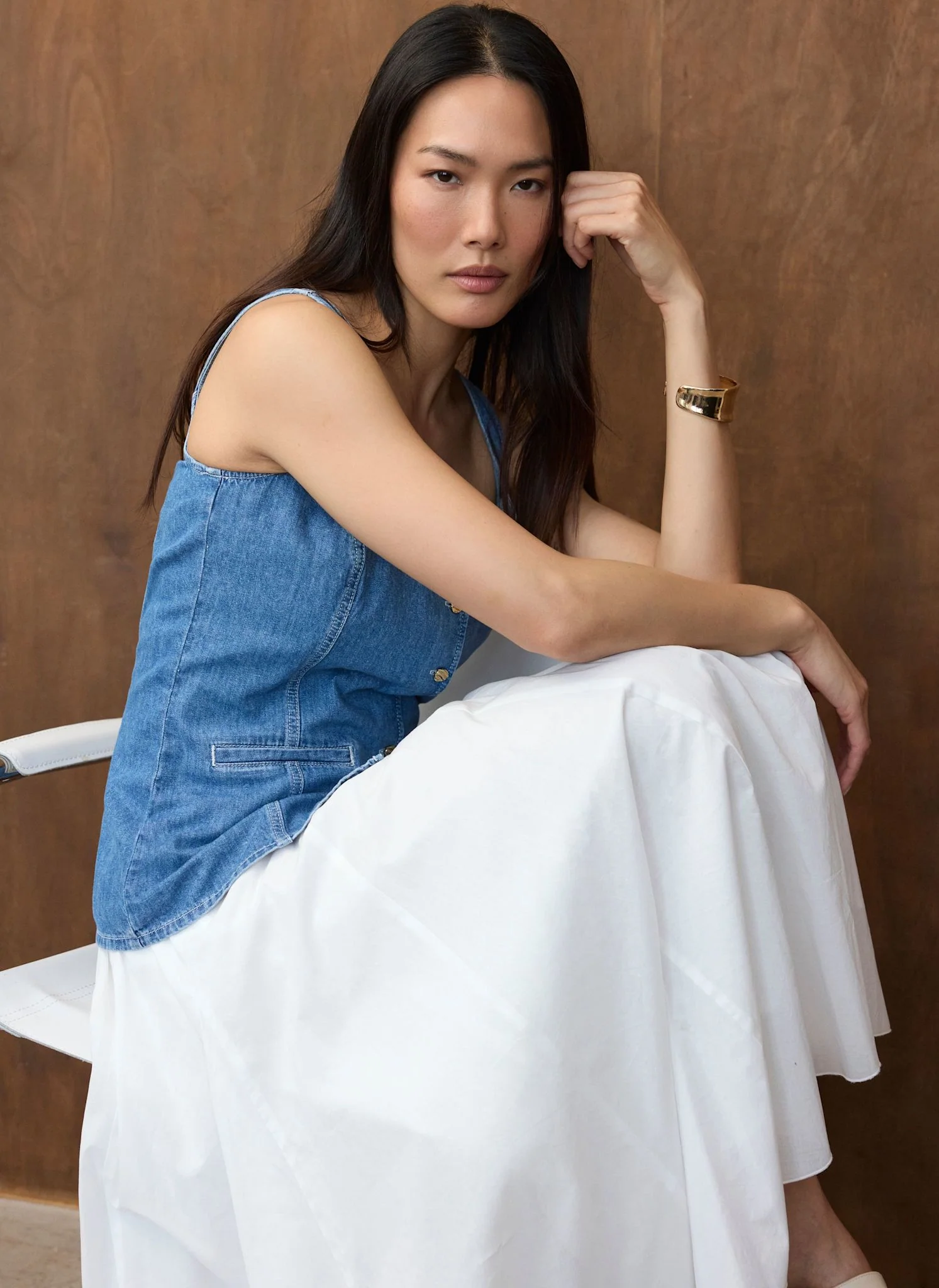 Mid Indigo Denim Waistcoat Top - Image 6