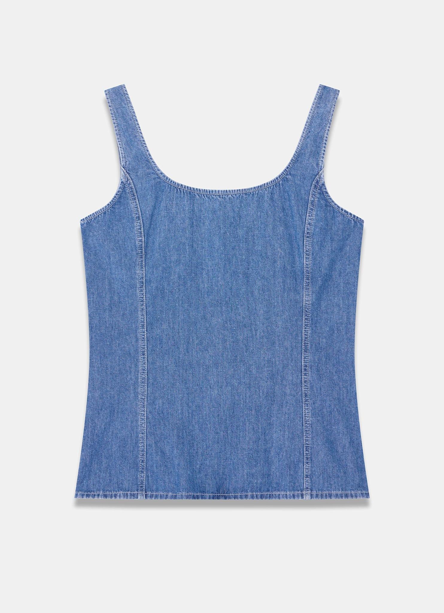 Mid Indigo Denim Waistcoat Top - Image 8