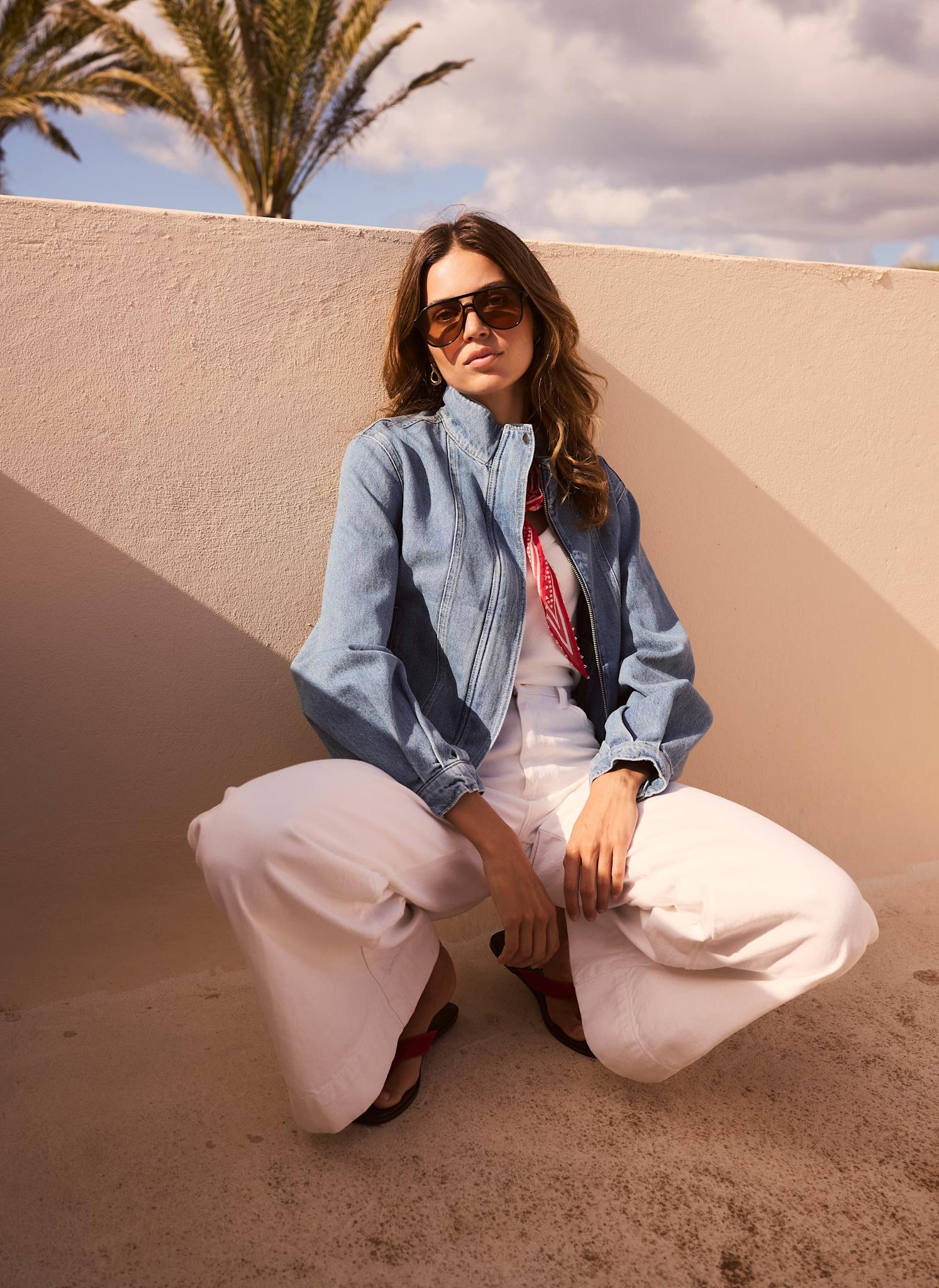 Mid Indigo Denim Bomber Jacket - Image 3