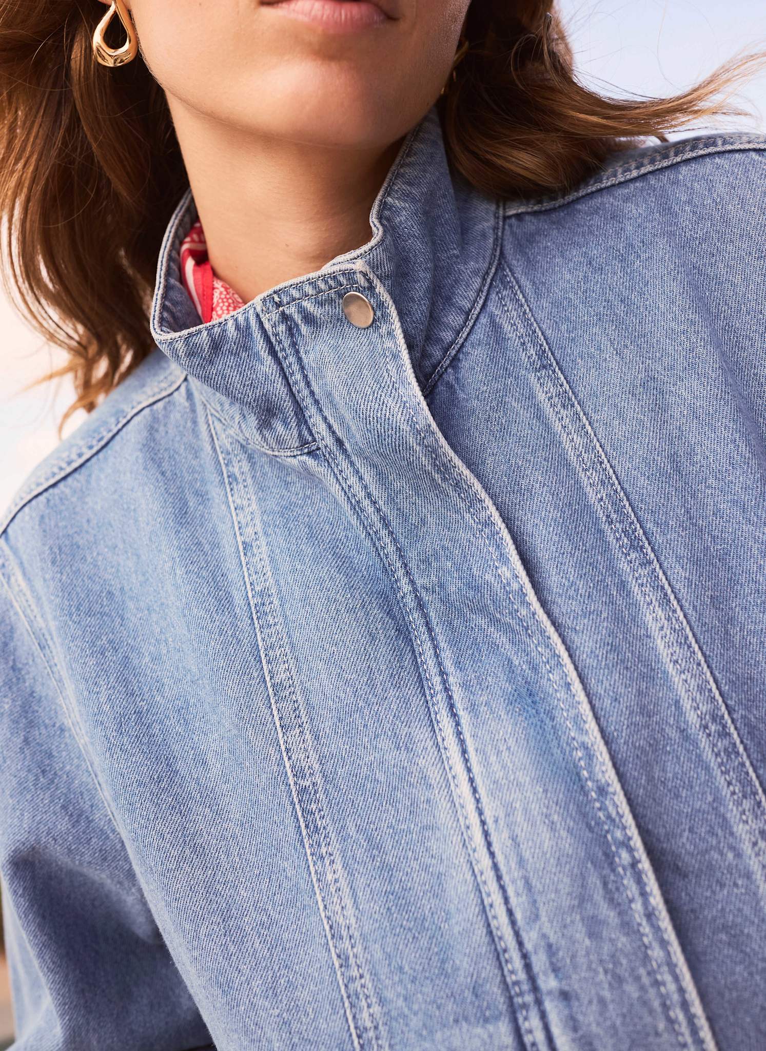 Mid Indigo Denim Bomber Jacket - Image 4