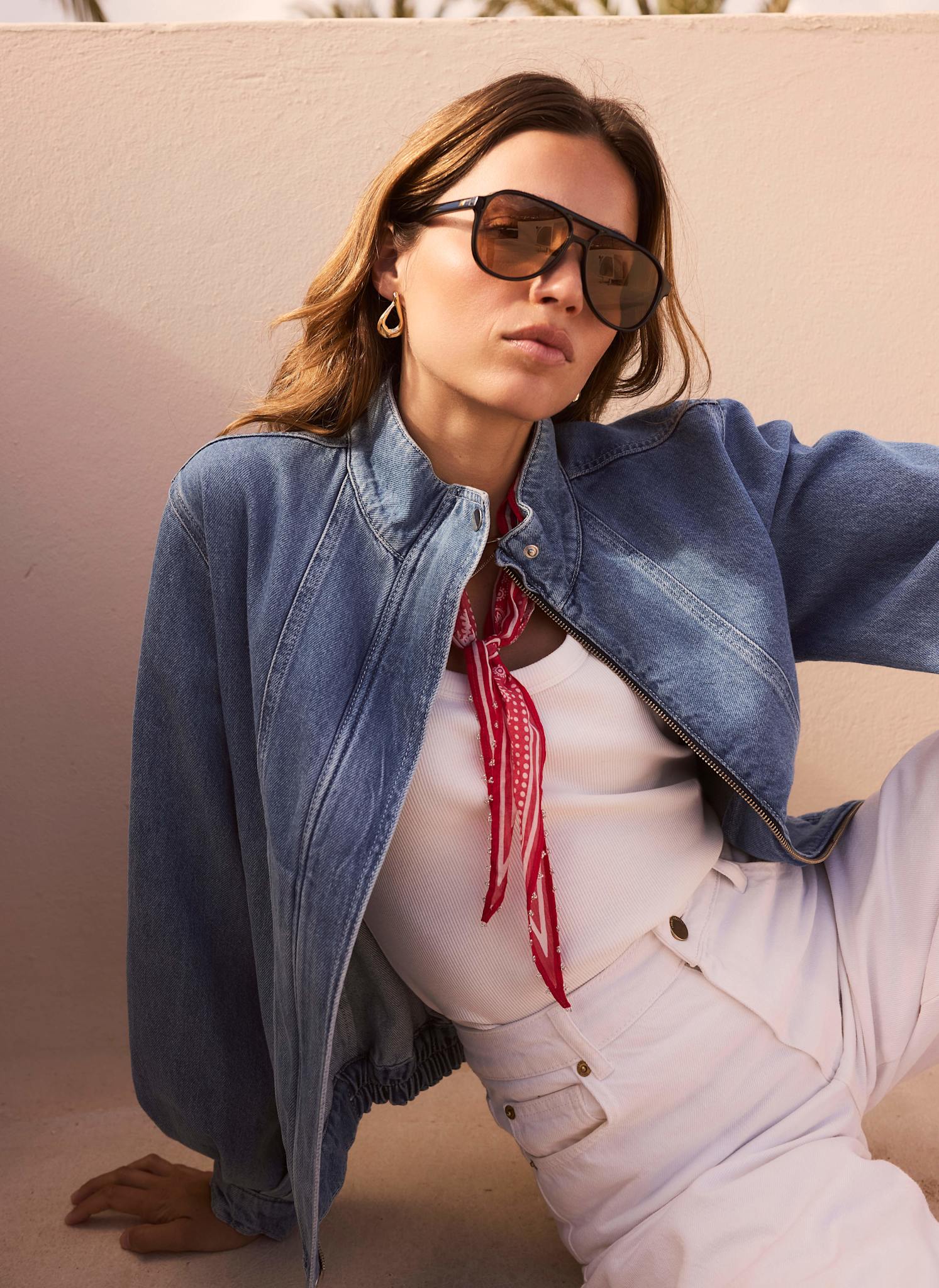 Mid Indigo Denim Bomber Jacket - Image 5