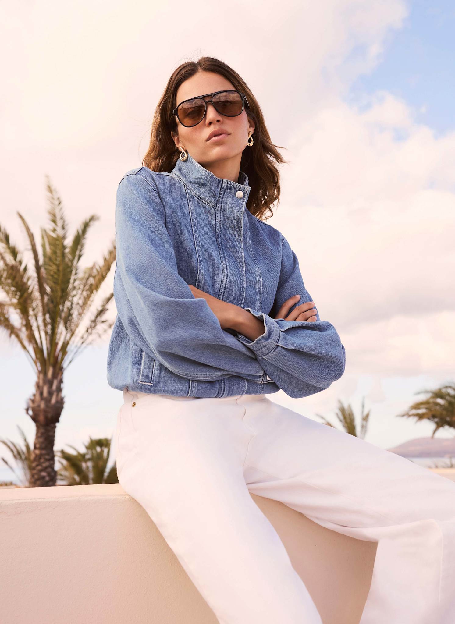 Mid Indigo Denim Bomber Jacket - Image 6