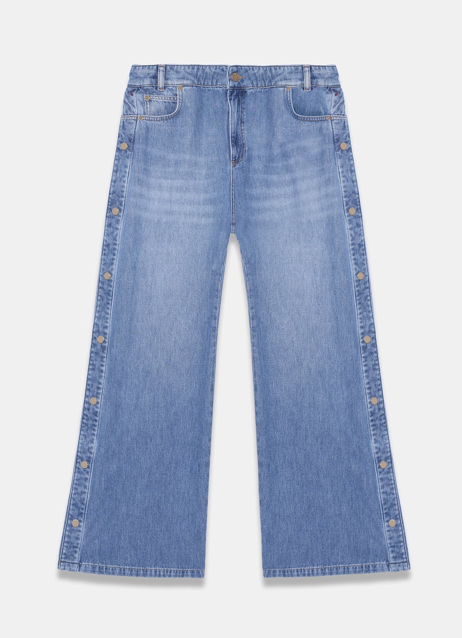 Mid Indigo Popper Detail Wide Jeans - Image 7