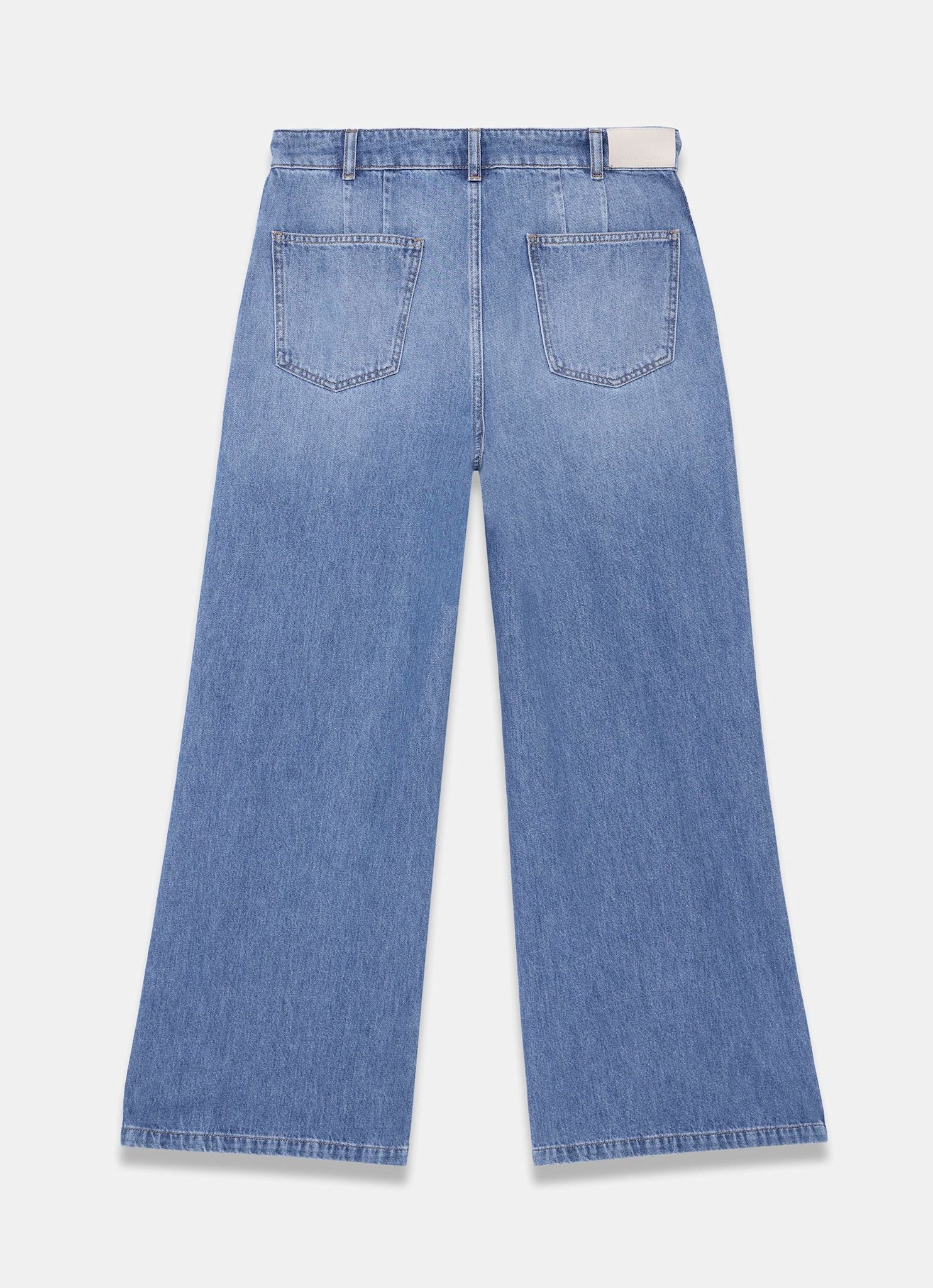 Mid Indigo Popper Detail Wide Jeans - Image 8