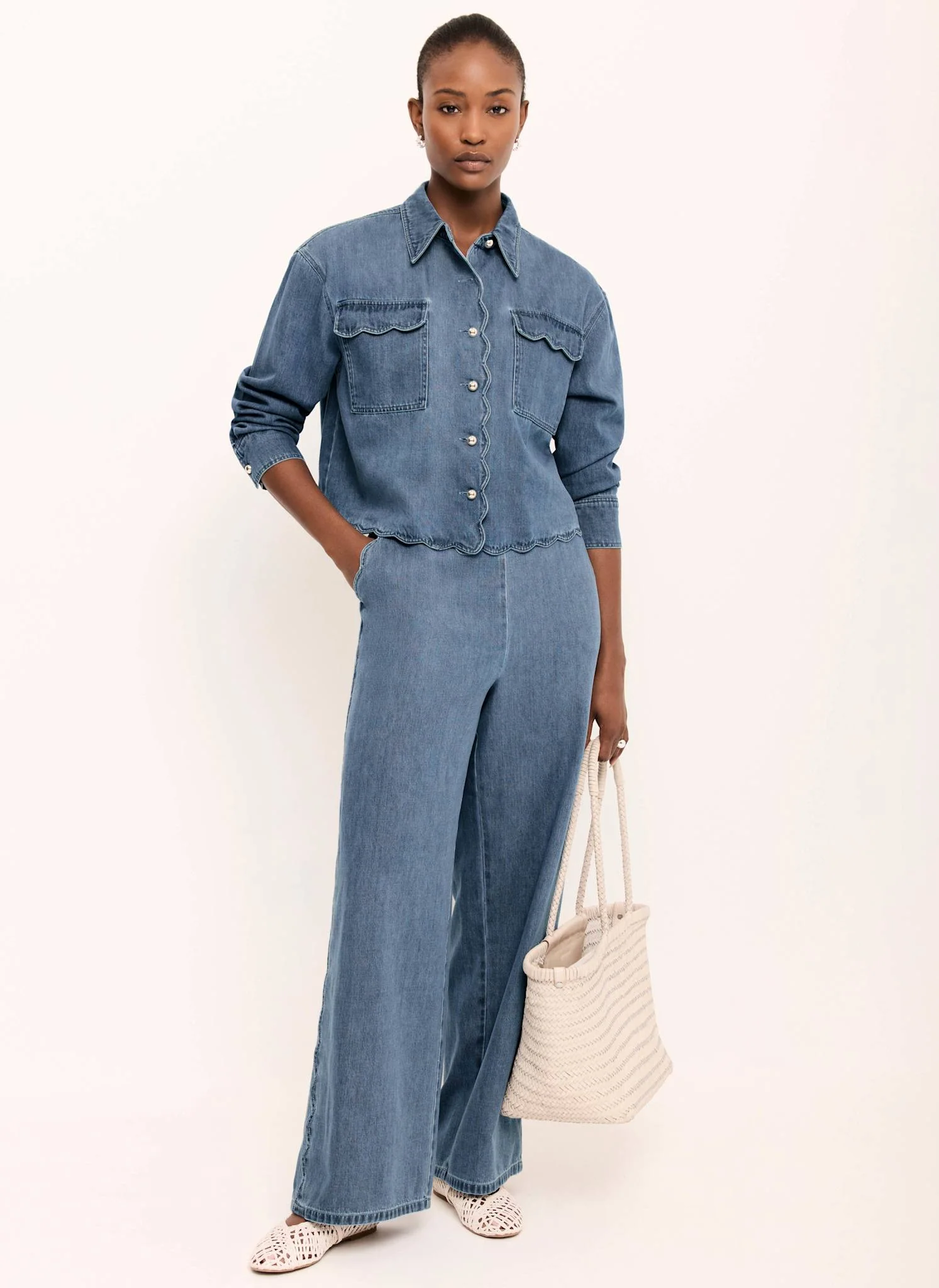 Indigo Scallop Trim Wide Jeans - Image 5