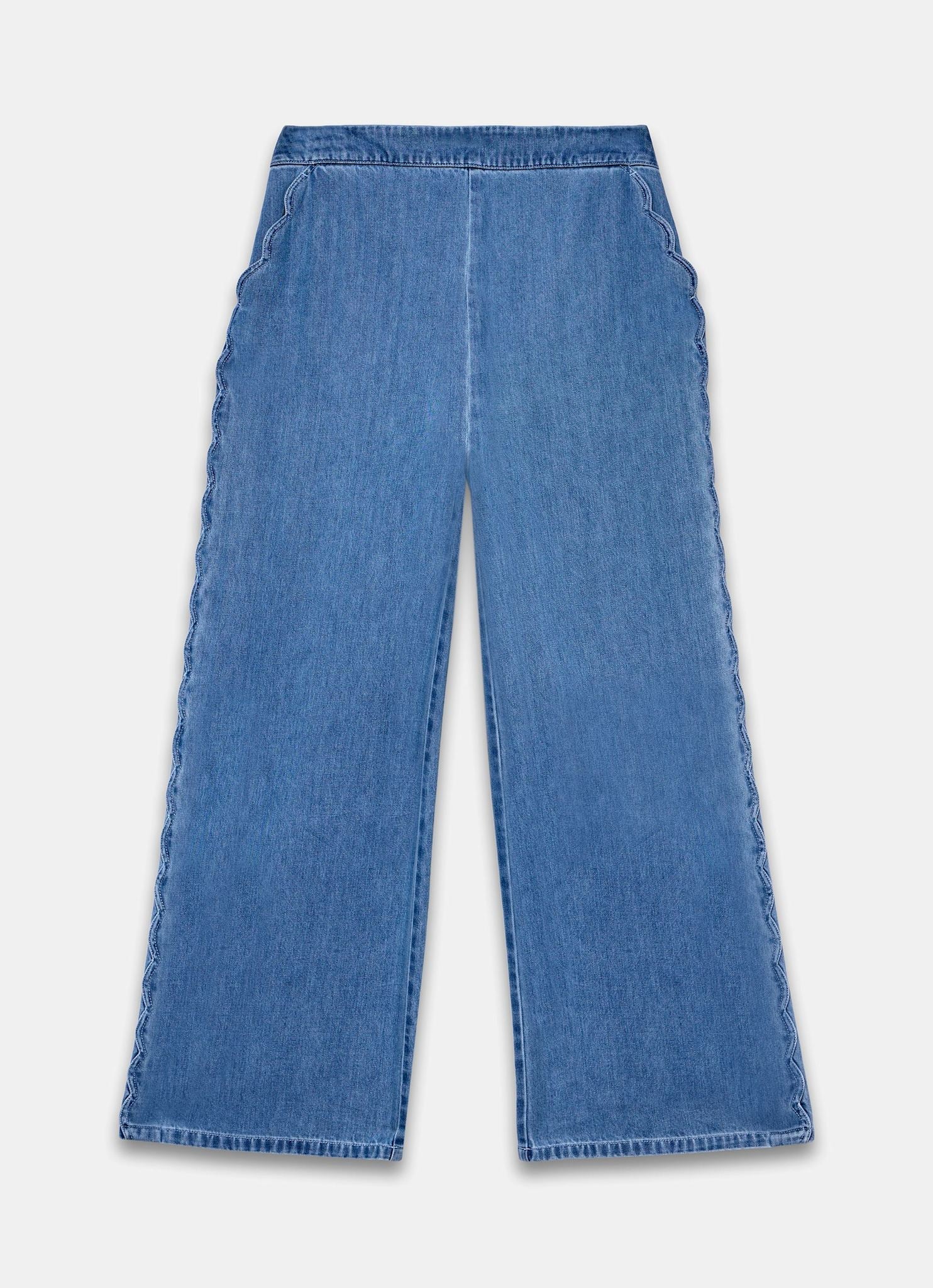 Indigo Scallop Trim Wide Jeans - Image 6