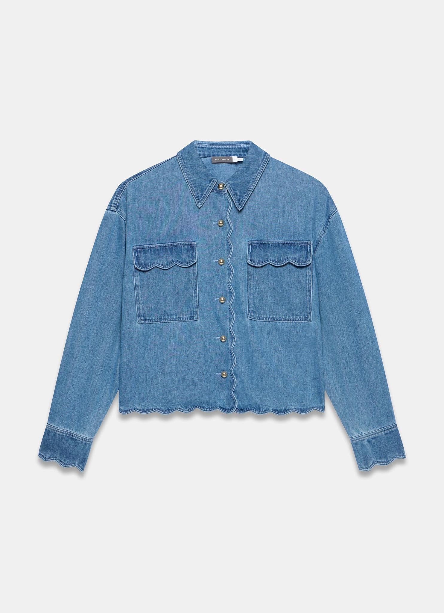Mid Indigo Denim Scallop Shirt - Image 6