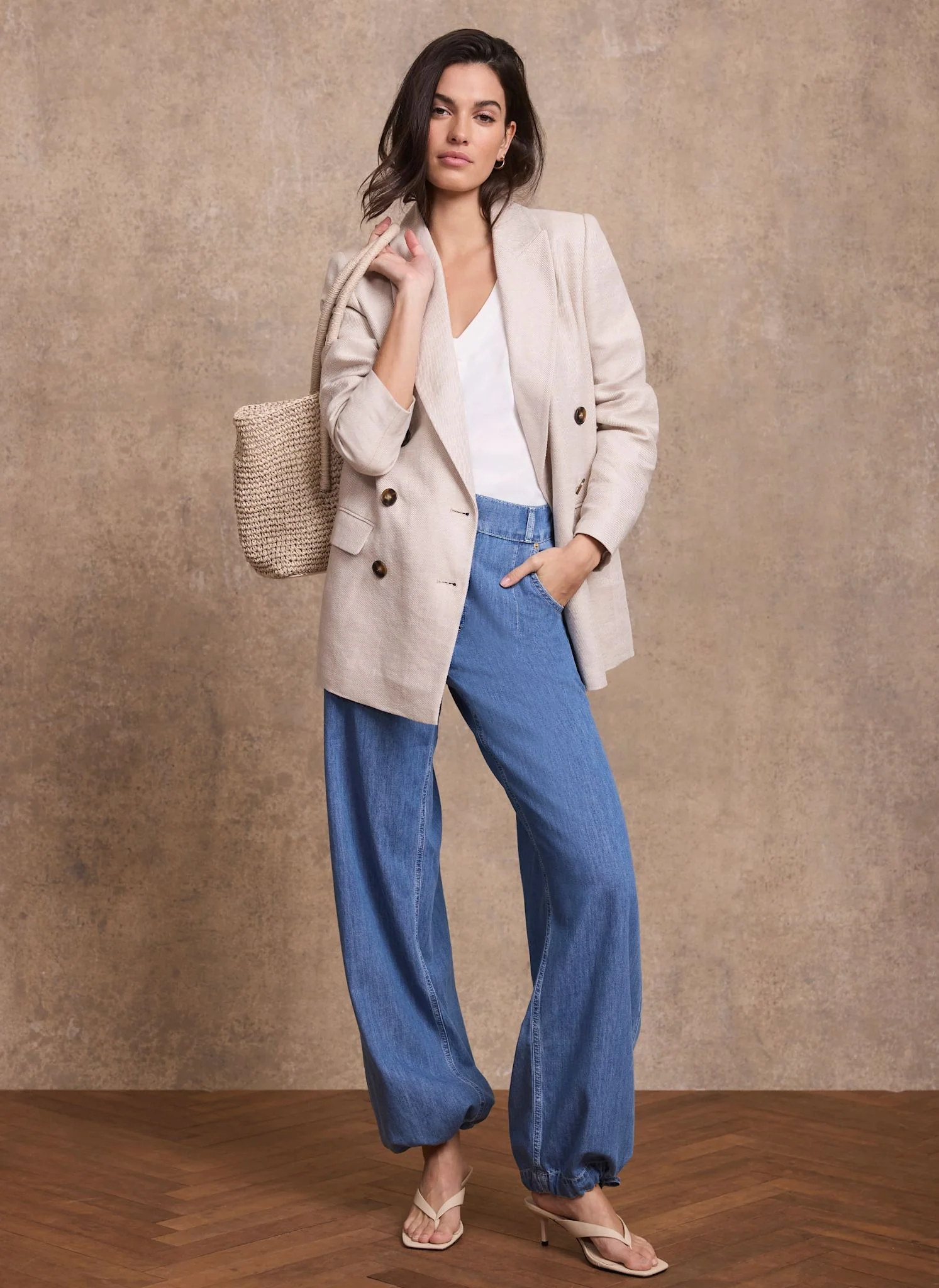 Mid Indigo Cotton Denim Balloon Jeans
