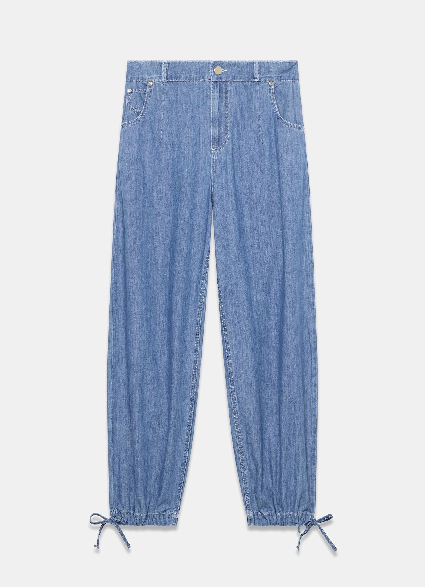 Mid Indigo Cotton Denim Balloon Jeans - Image 6