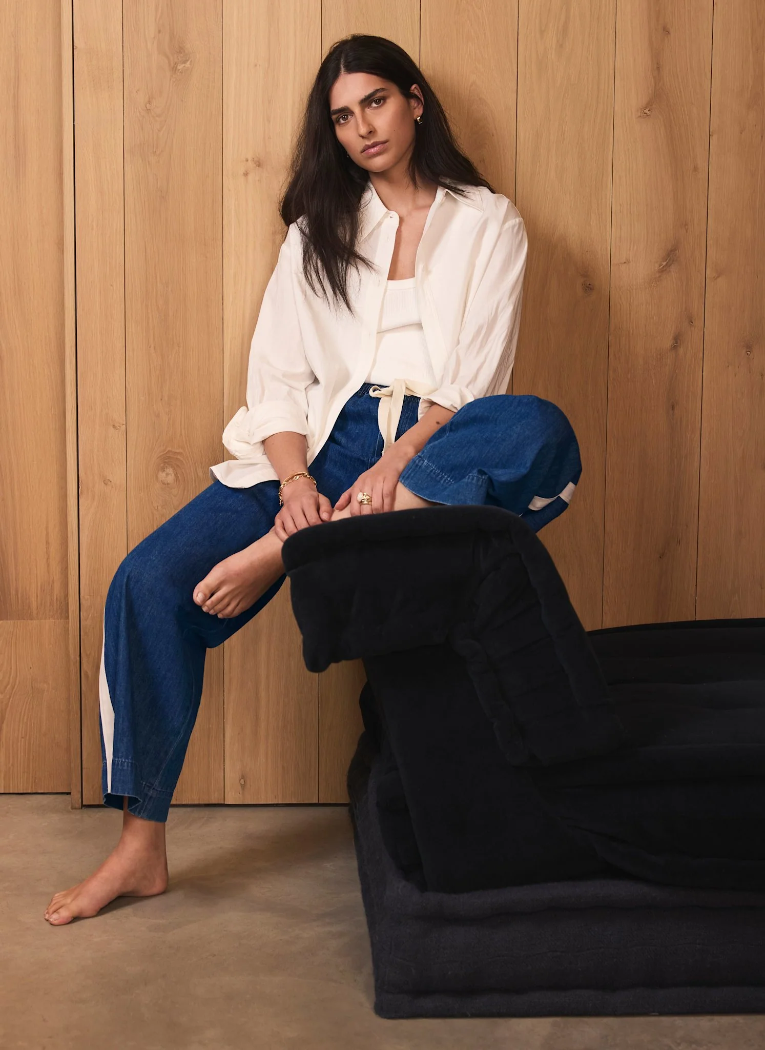 Indigo Tie Waist Side Stripe Wide Jeans - Image 6