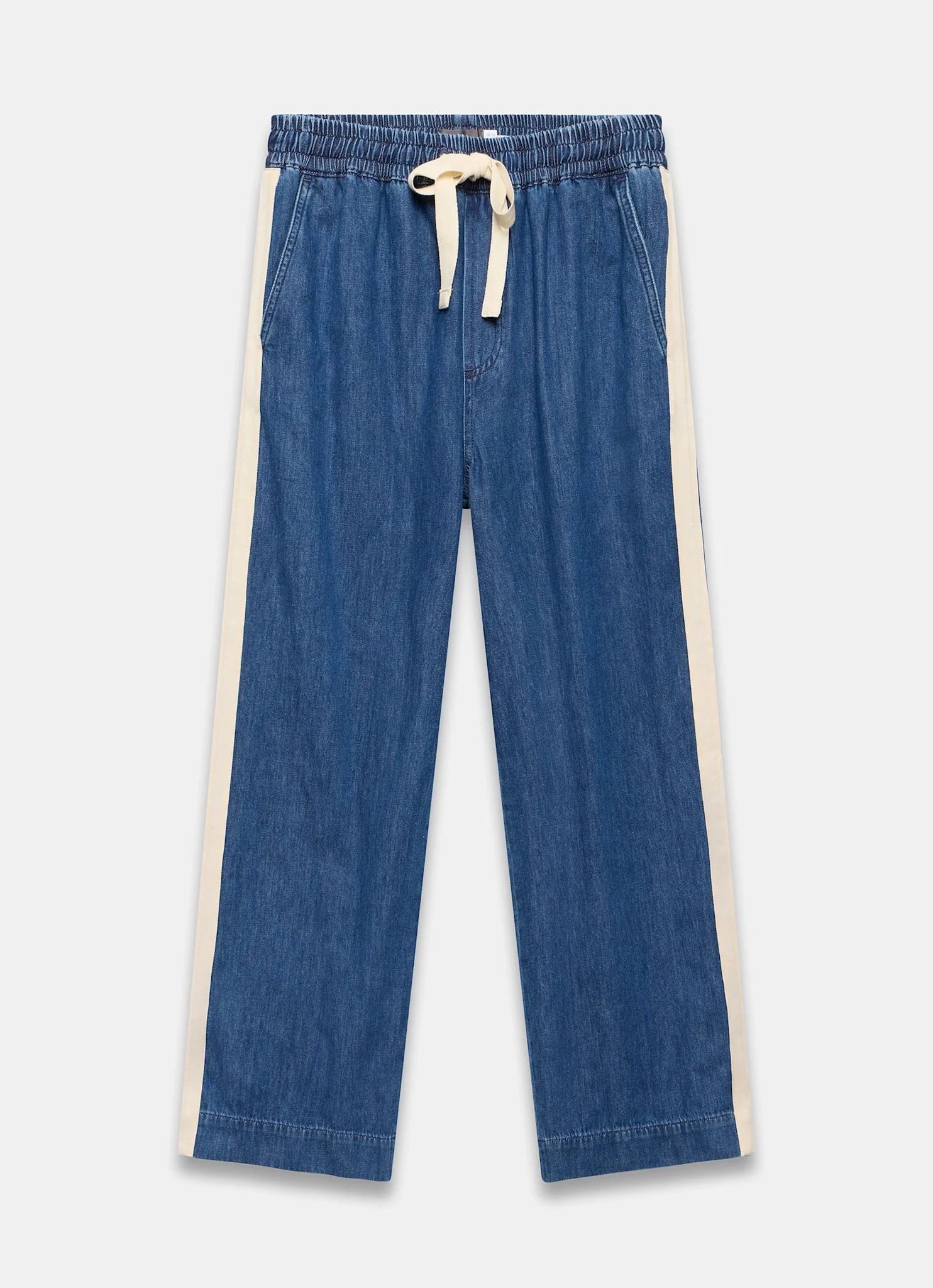 Indigo Tie Waist Side Stripe Wide Jeans - Image 7