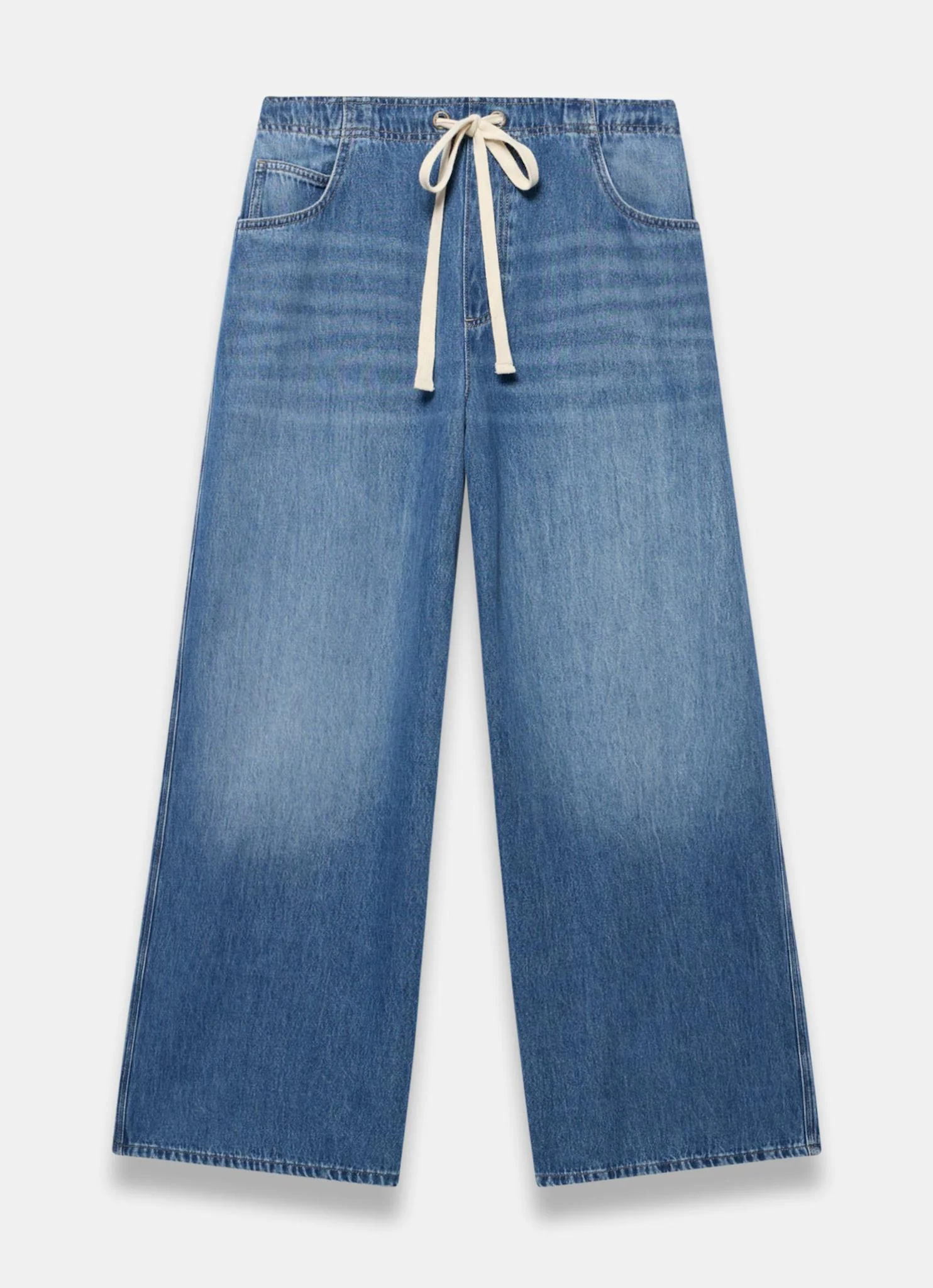 Mid Indigo Tie Waist Wide Jeans - Image 7