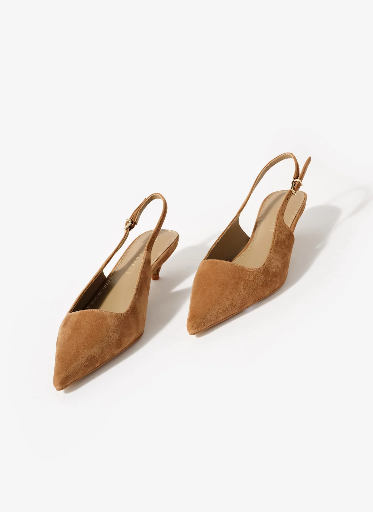 Mila Tan Suede Slingback Kitten Heels - Image 5