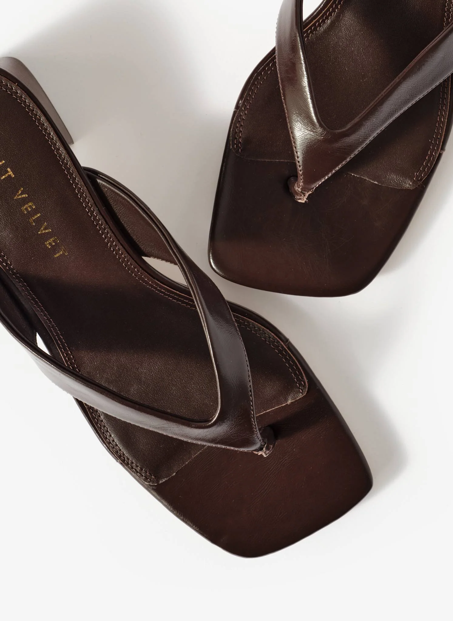 Millie Brown Leather Block Flip Flop Heels - Image 5