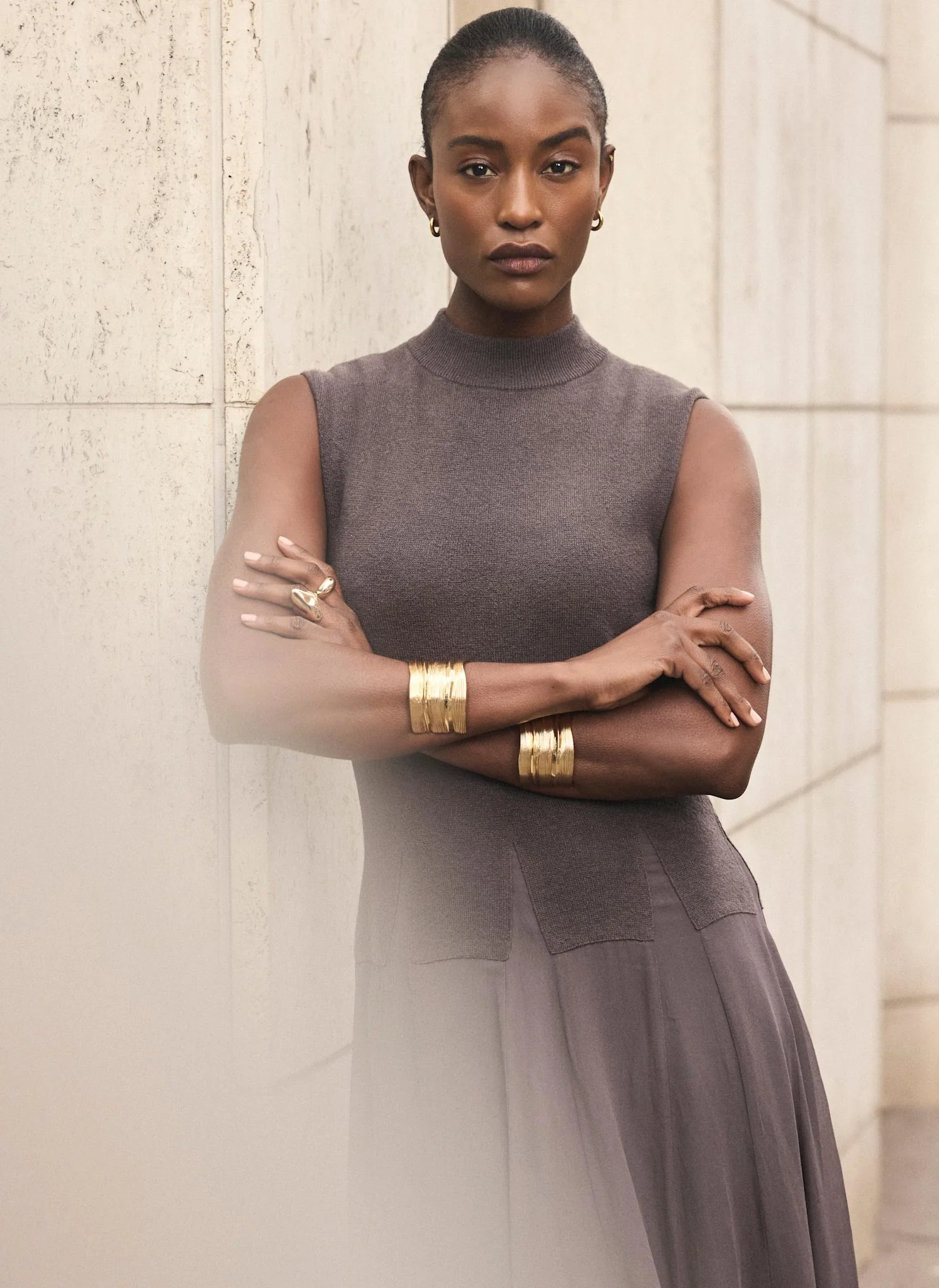 Brown Sleeveless Knit Midi Dress - Image 3