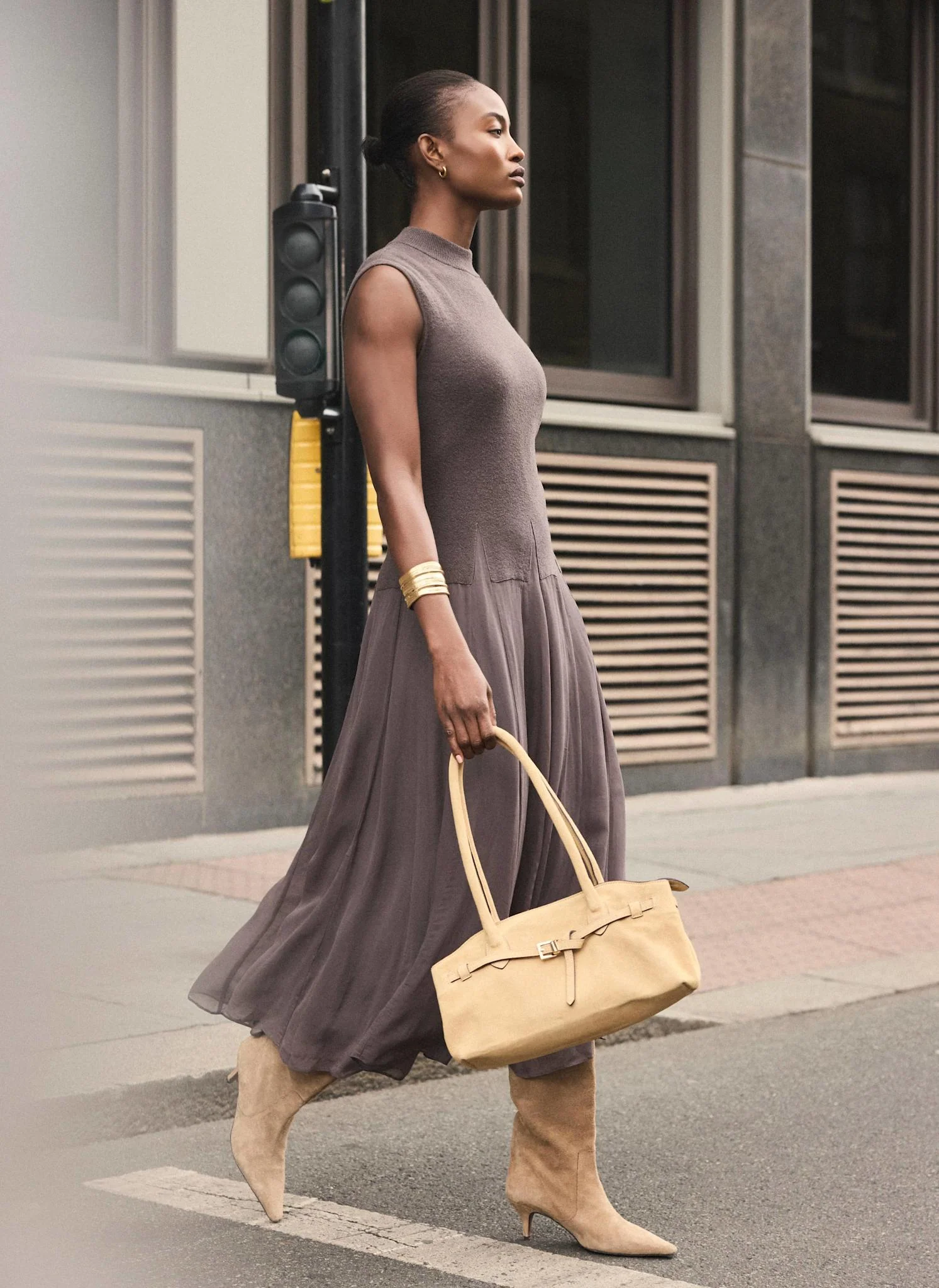 Brown Sleeveless Knit Midi Dress - Image 6