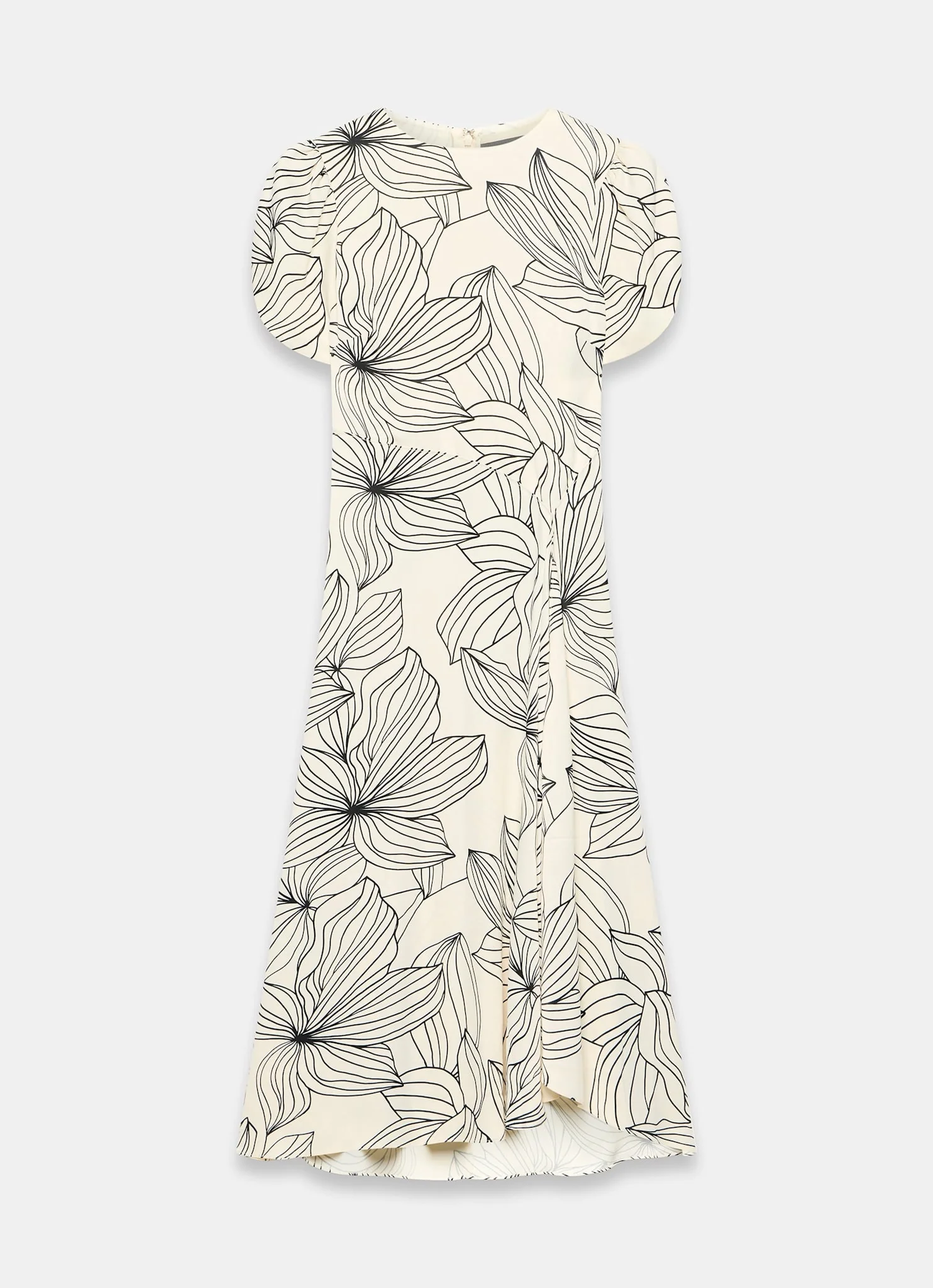 Cream Floral Print Satin Midi Dress - Image 7