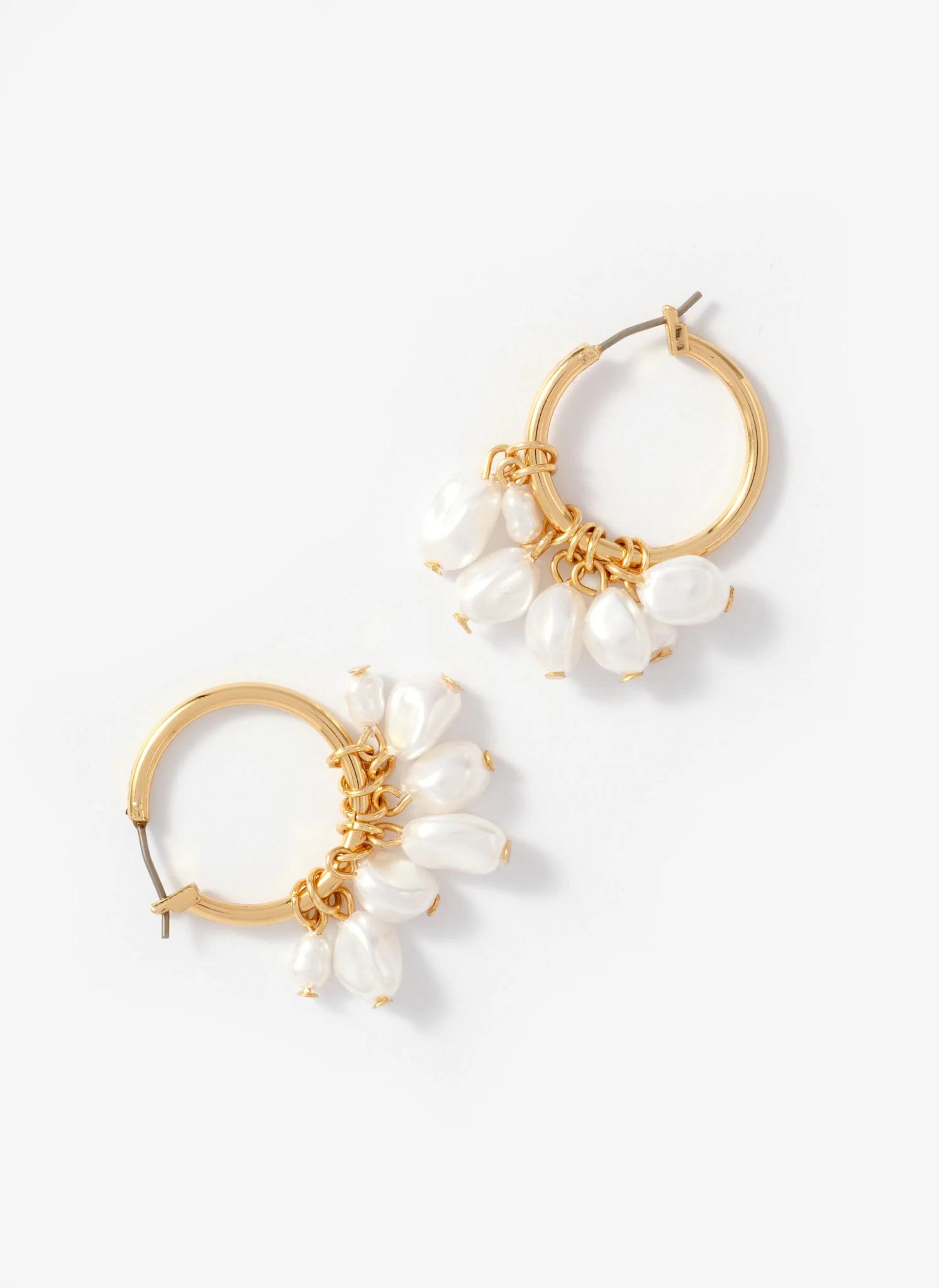 Gold Tone Hoop Mini Pearl Earrings - Image 3