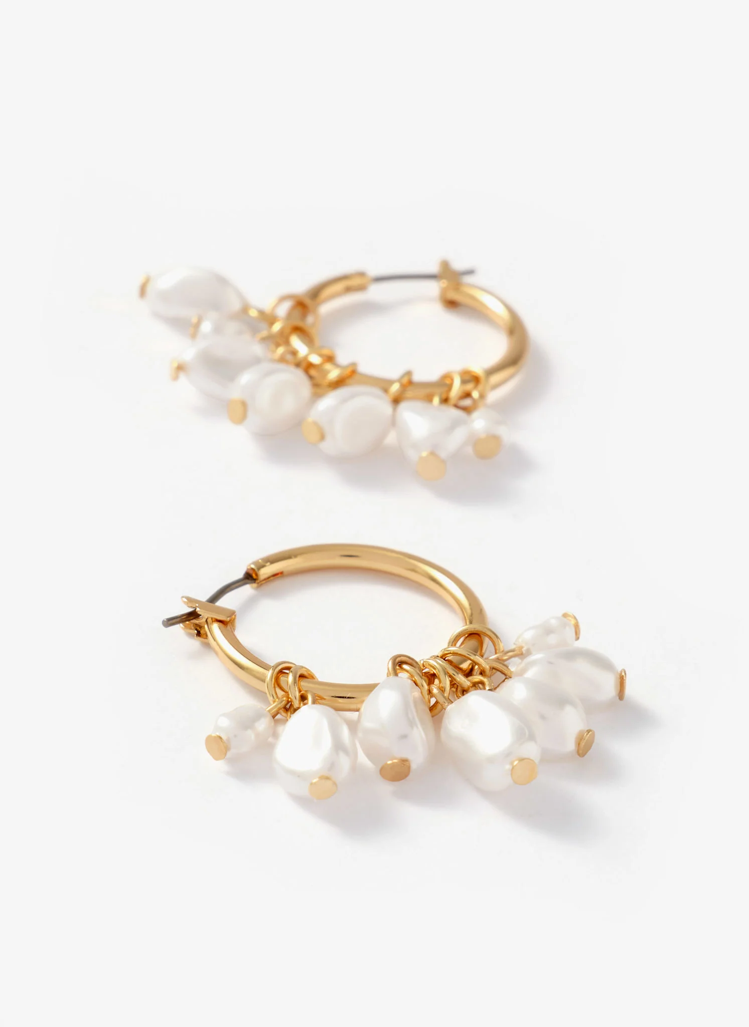 Gold Tone Hoop Mini Pearl Earrings - Image 4