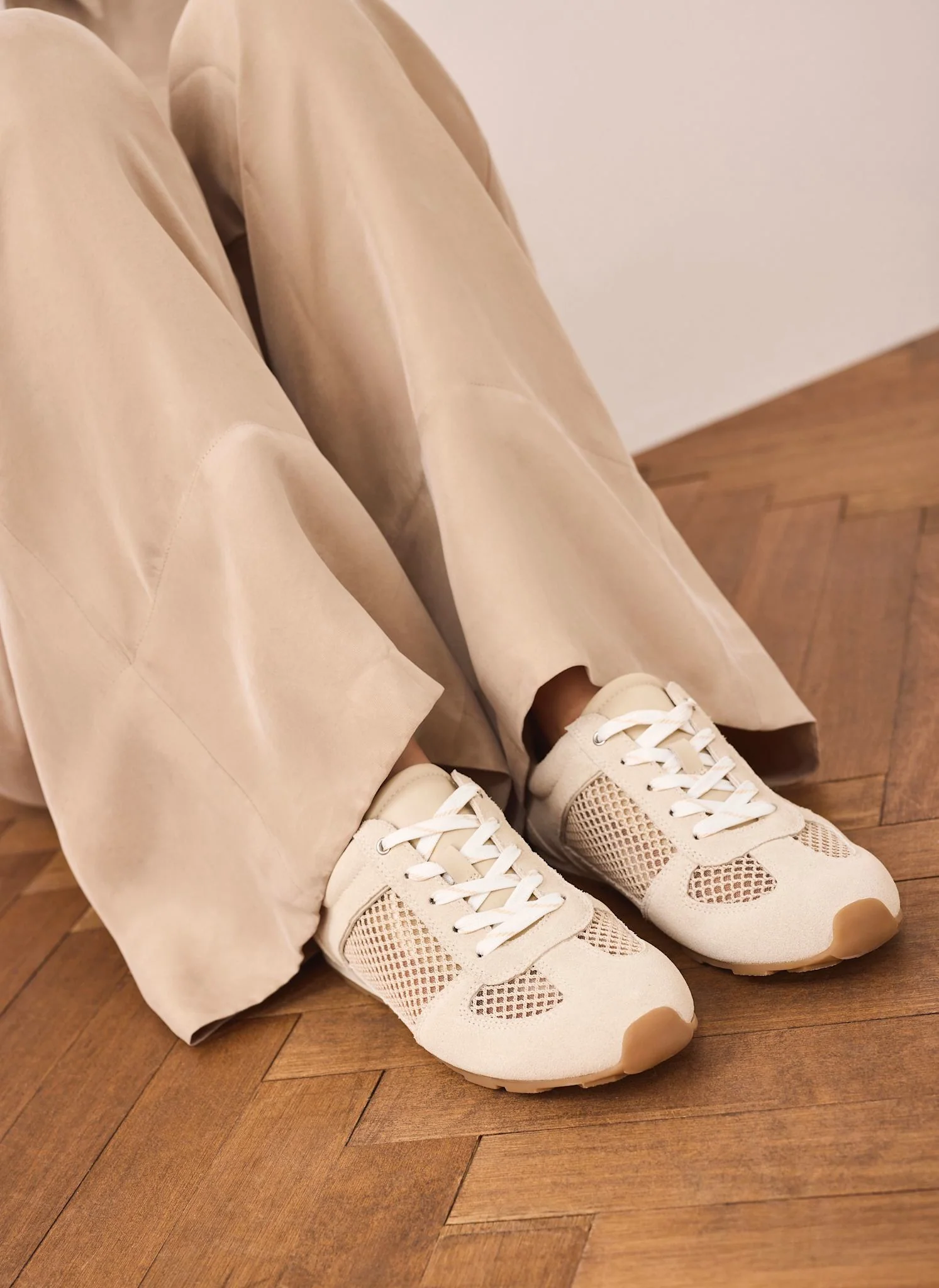 Myla Cream Suede Mesh Trainers - Image 2