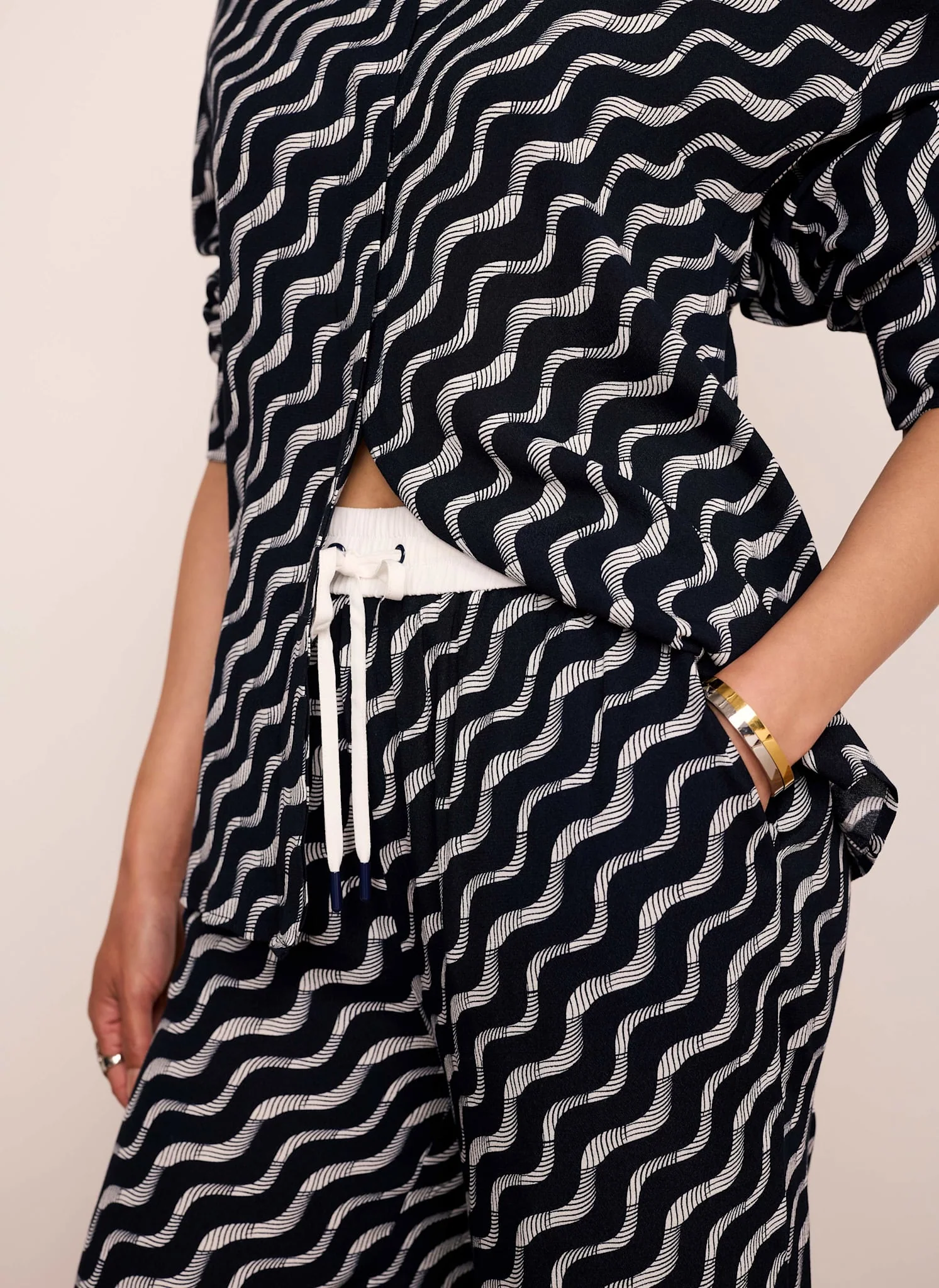 Navy Abstract Print Wide Trousers - Image 5