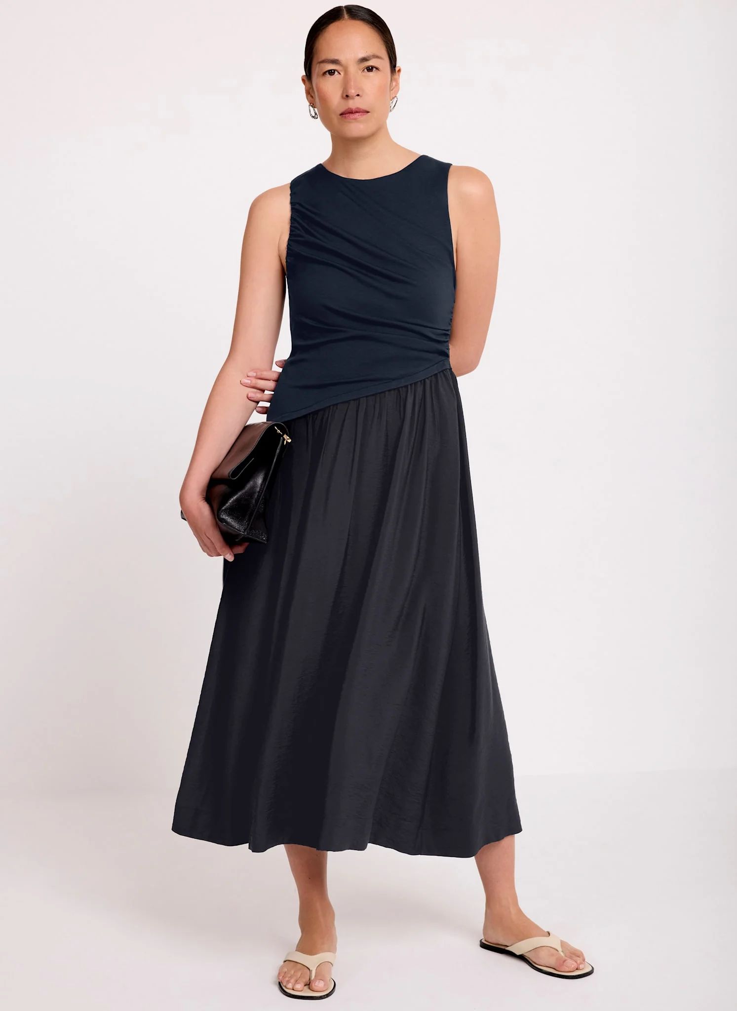 Navy Asymmetric Waist Midi Dress - Image 3
