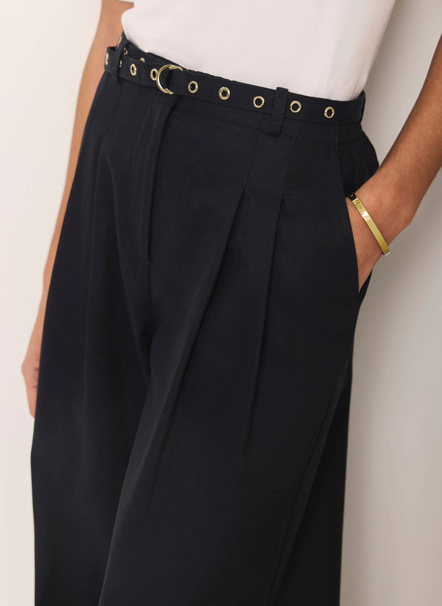 Navy Belted Wide Leg Trousers - Image 4