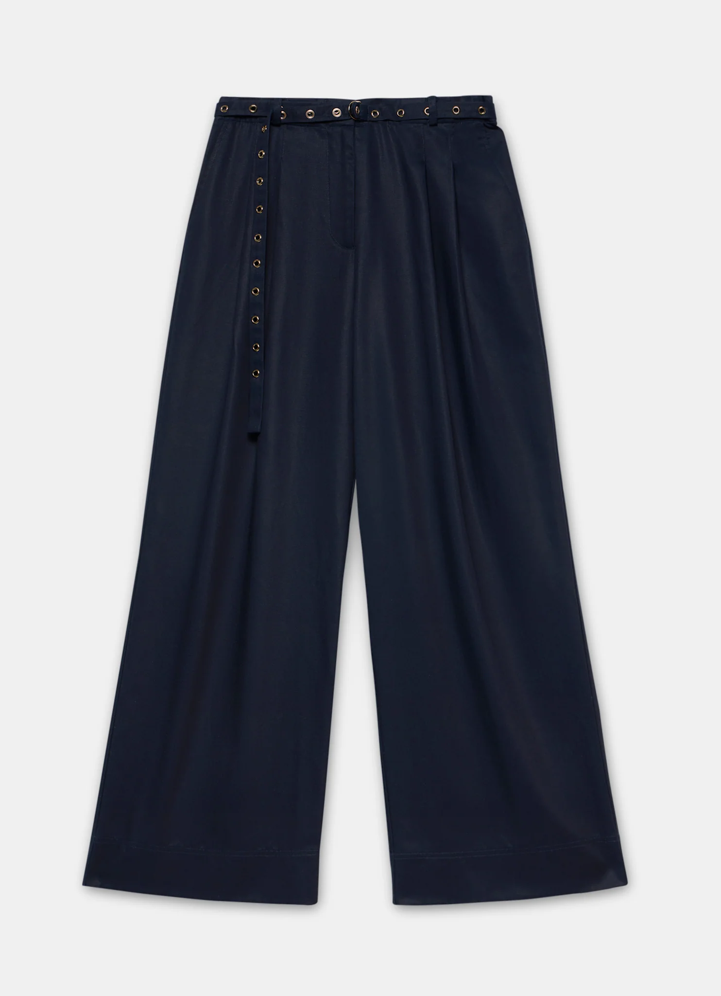 Navy Belted Wide Leg Trousers - Image 6