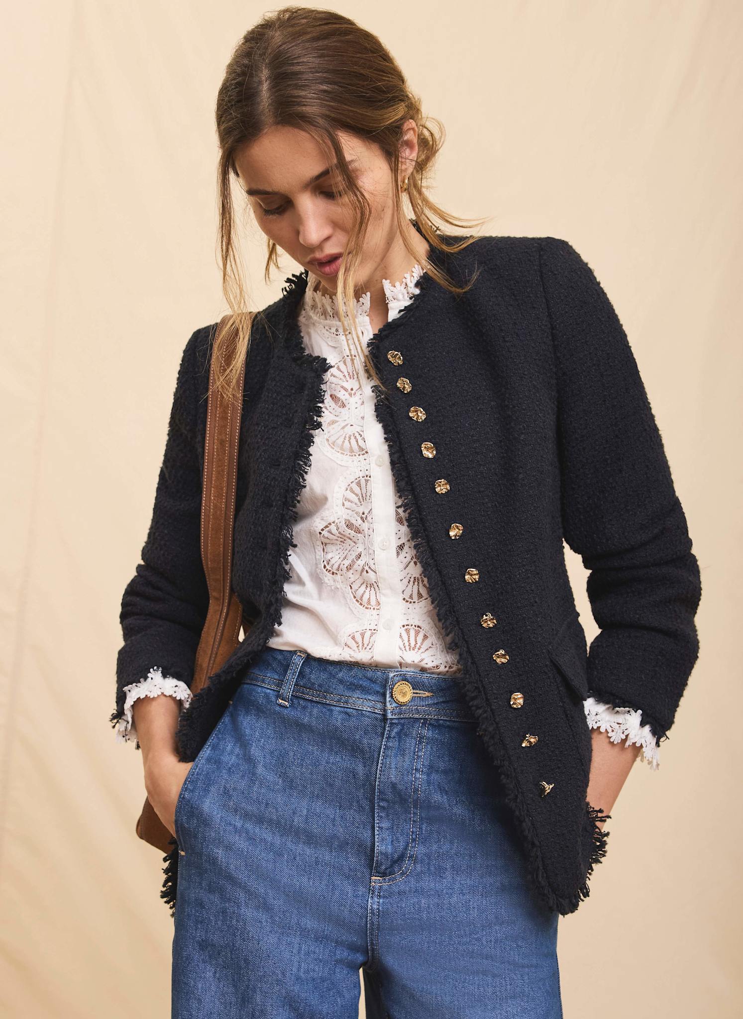 Navy Boucle Tweed Jacket - Image 2