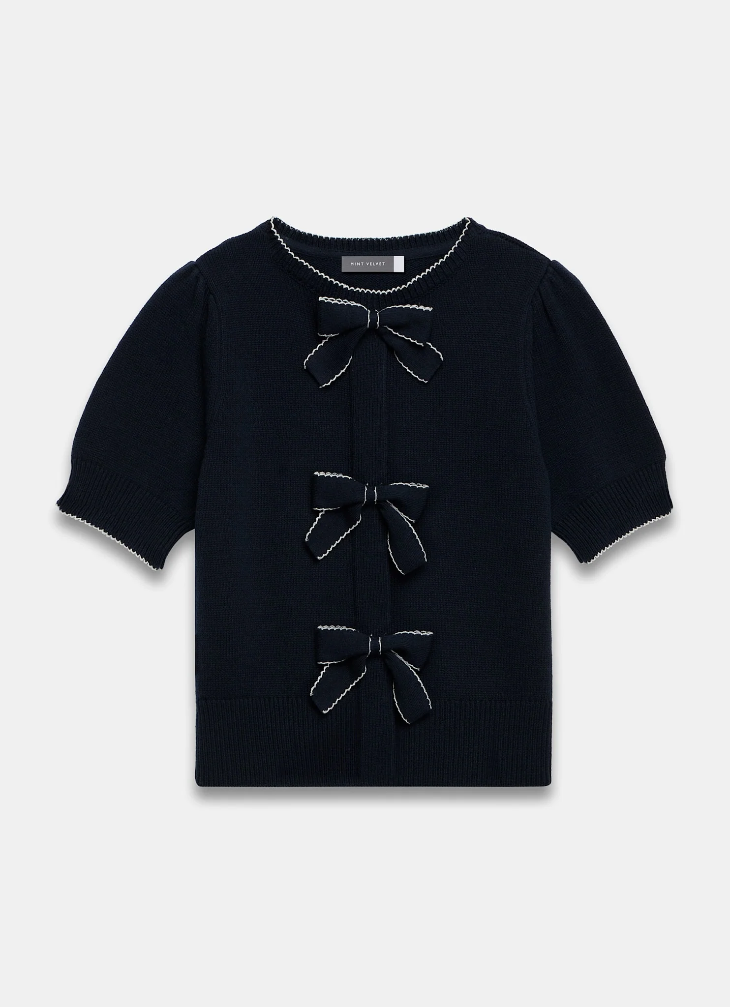 Navy Bow Detail Knit Top - Image 6