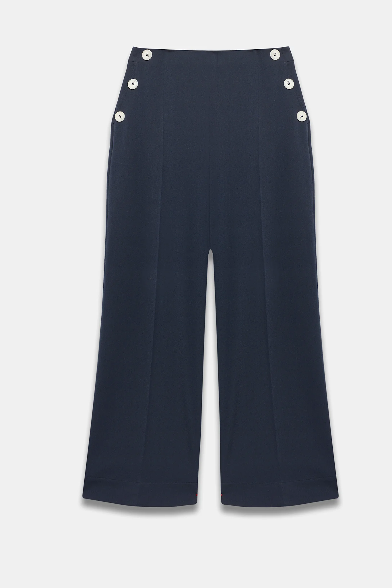 Navy Button Front Wide Trousers - Image 6