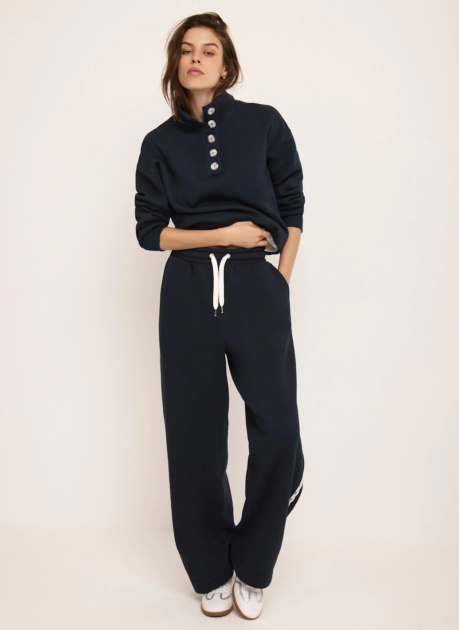 Navy Button Detail Sweatshirt - Image 2