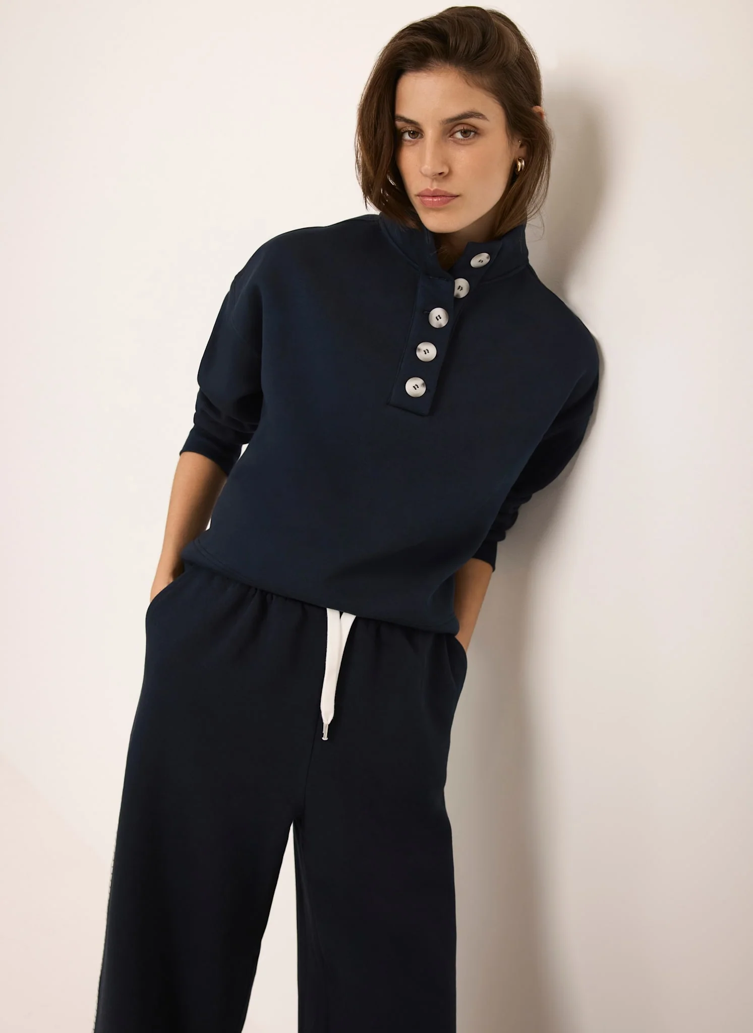 Navy Button Detail Sweatshirt - Image 3