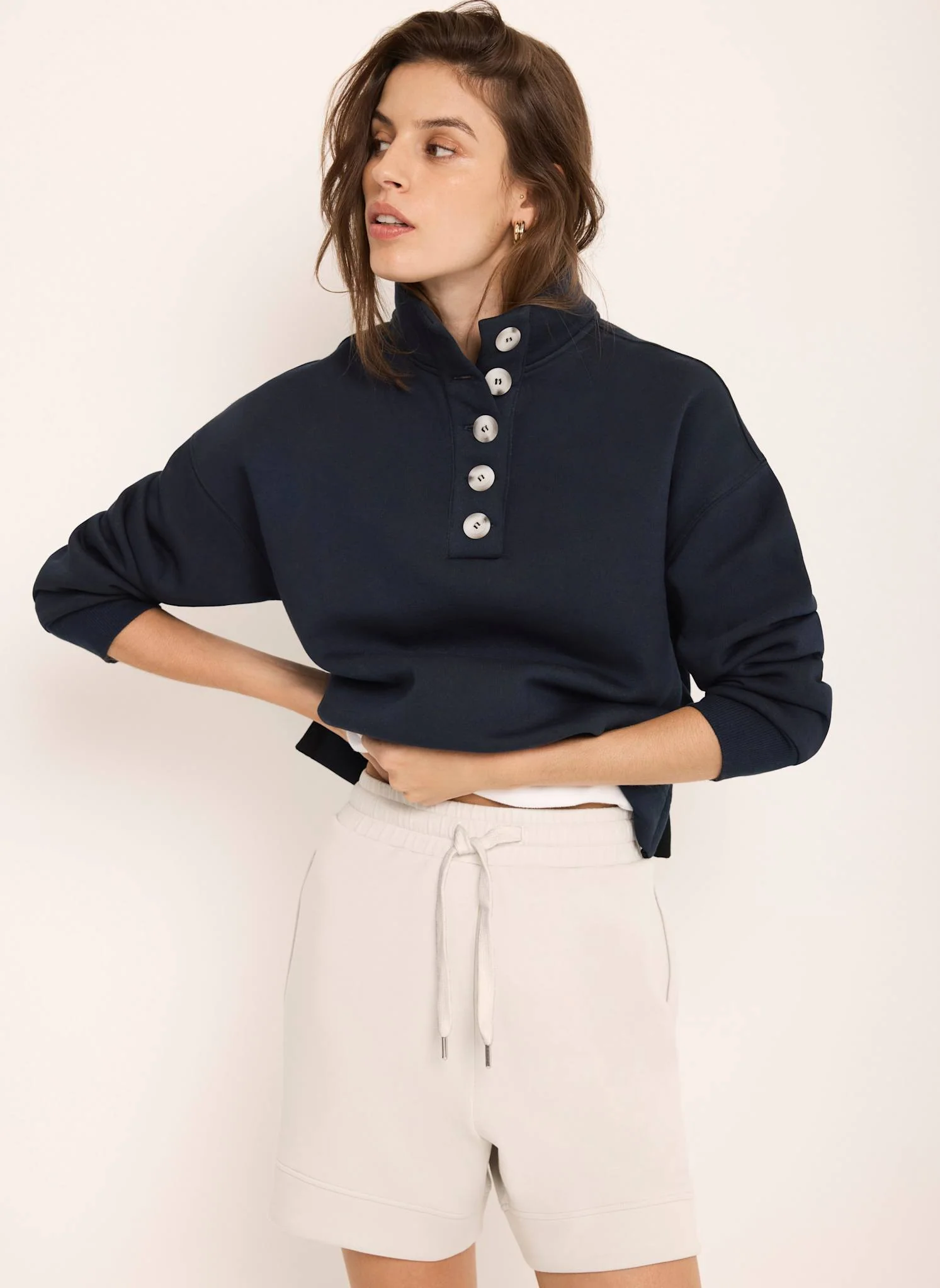 Navy Button Detail Sweatshirt - Image 5