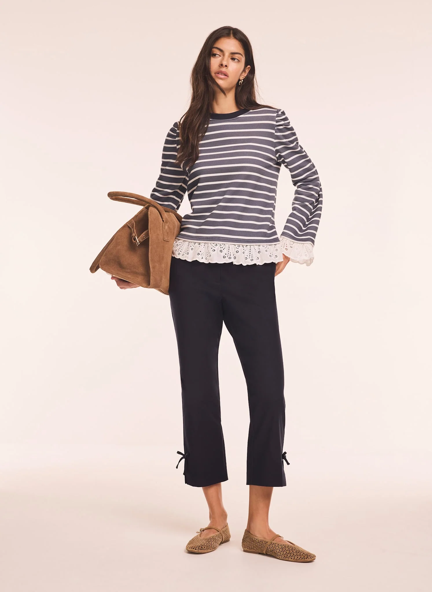 Navy Cotton Blend Capri Trousers - Image 2