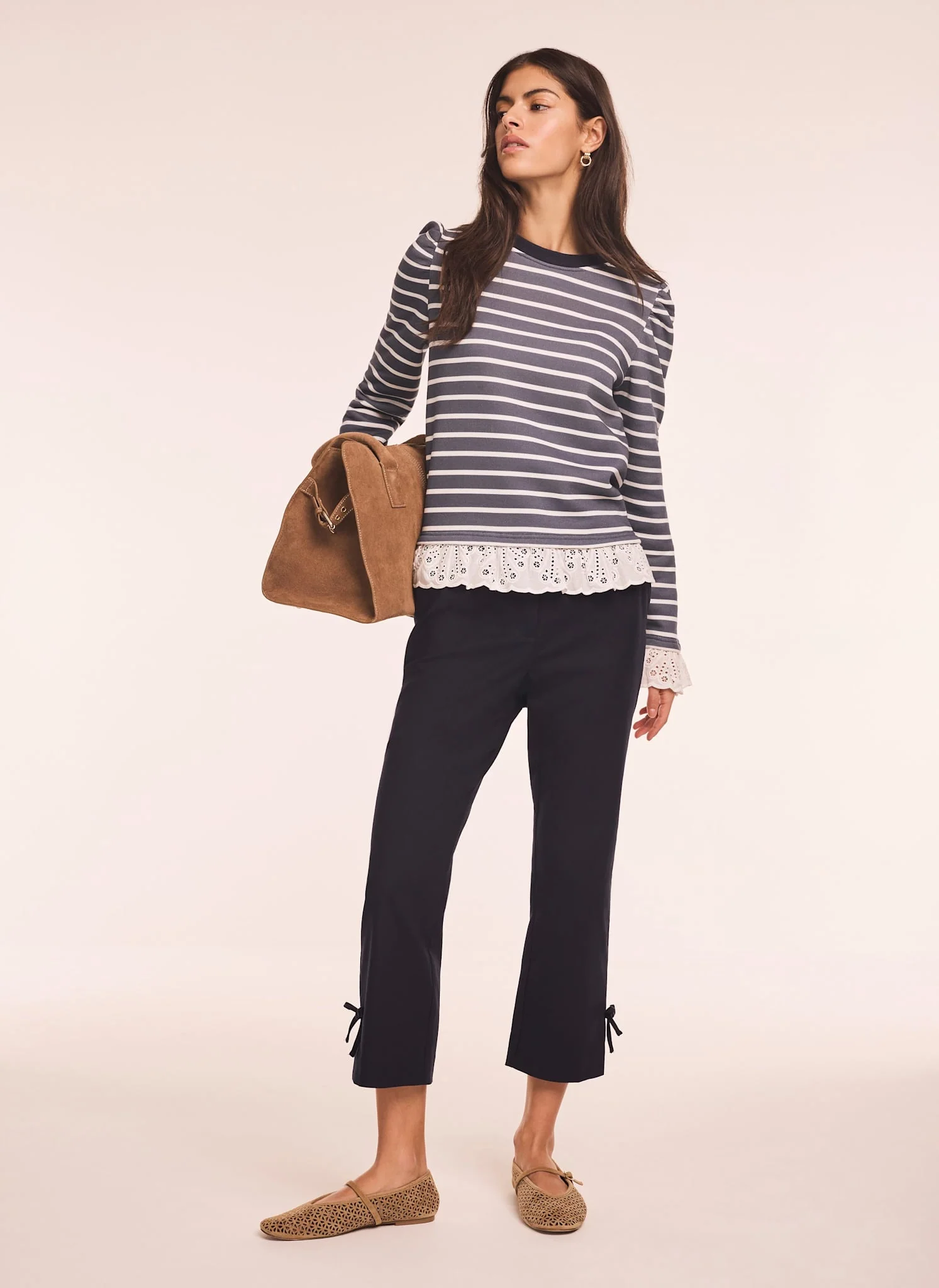 Navy Cotton Blend Capri Trousers - Image 4