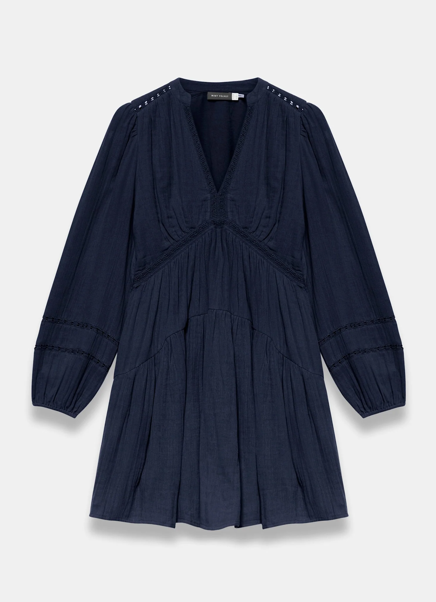 Navy Cotton Cheesecloth Mini Dress - Image 6