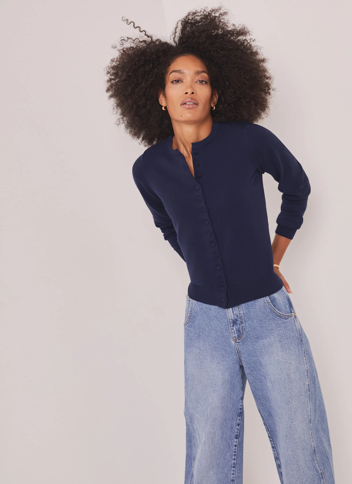 Navy Fine Knit Cardigan - Image 3