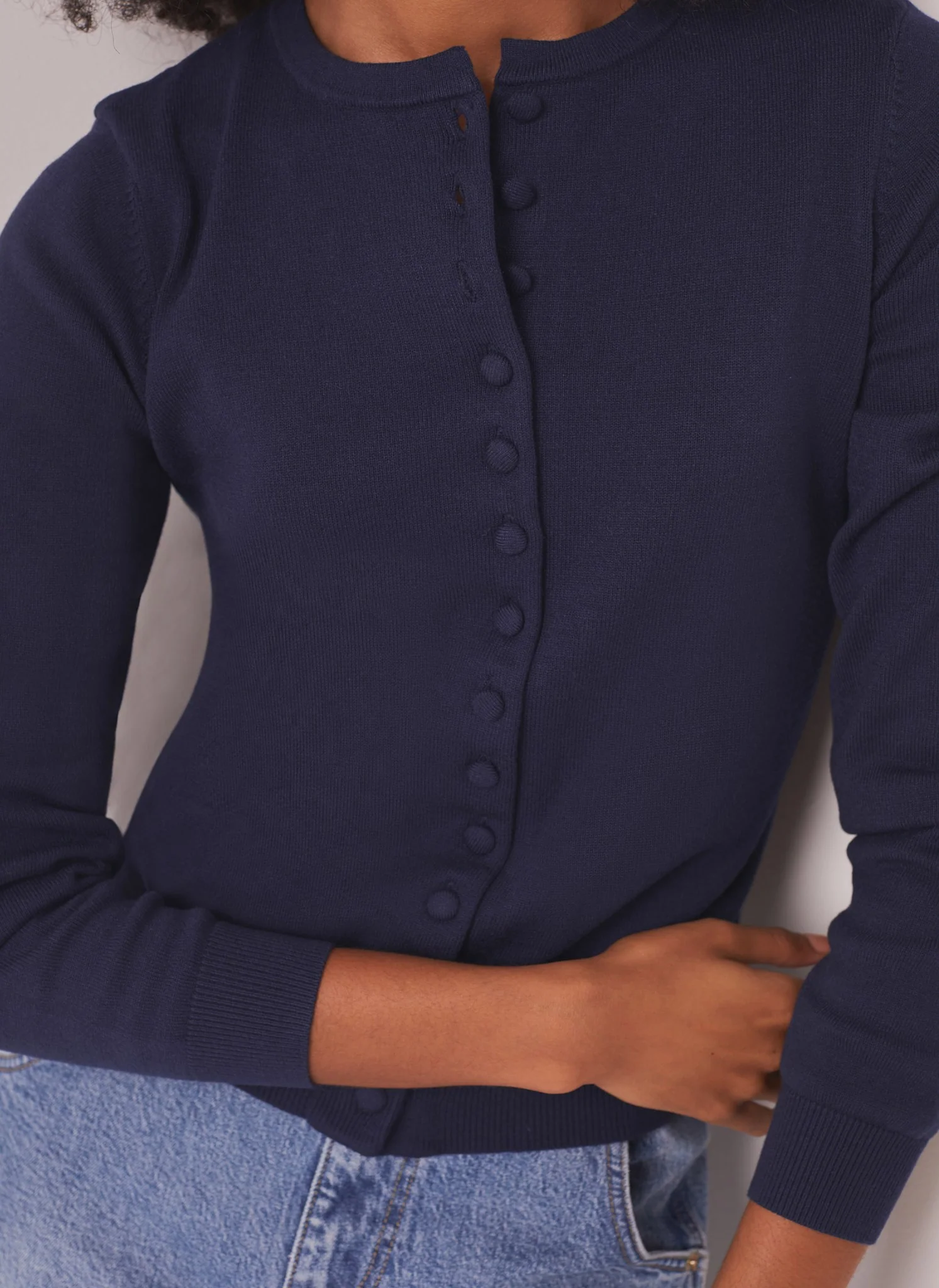 Navy Fine Knit Cardigan - Image 5