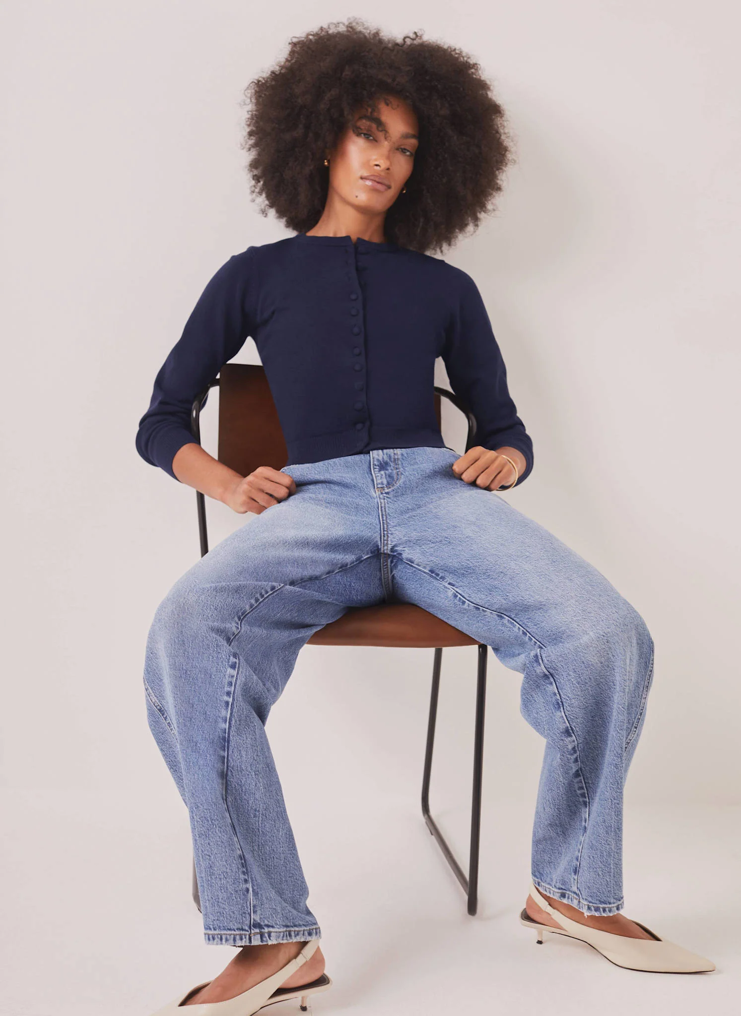 Navy Fine Knit Cardigan - Image 6